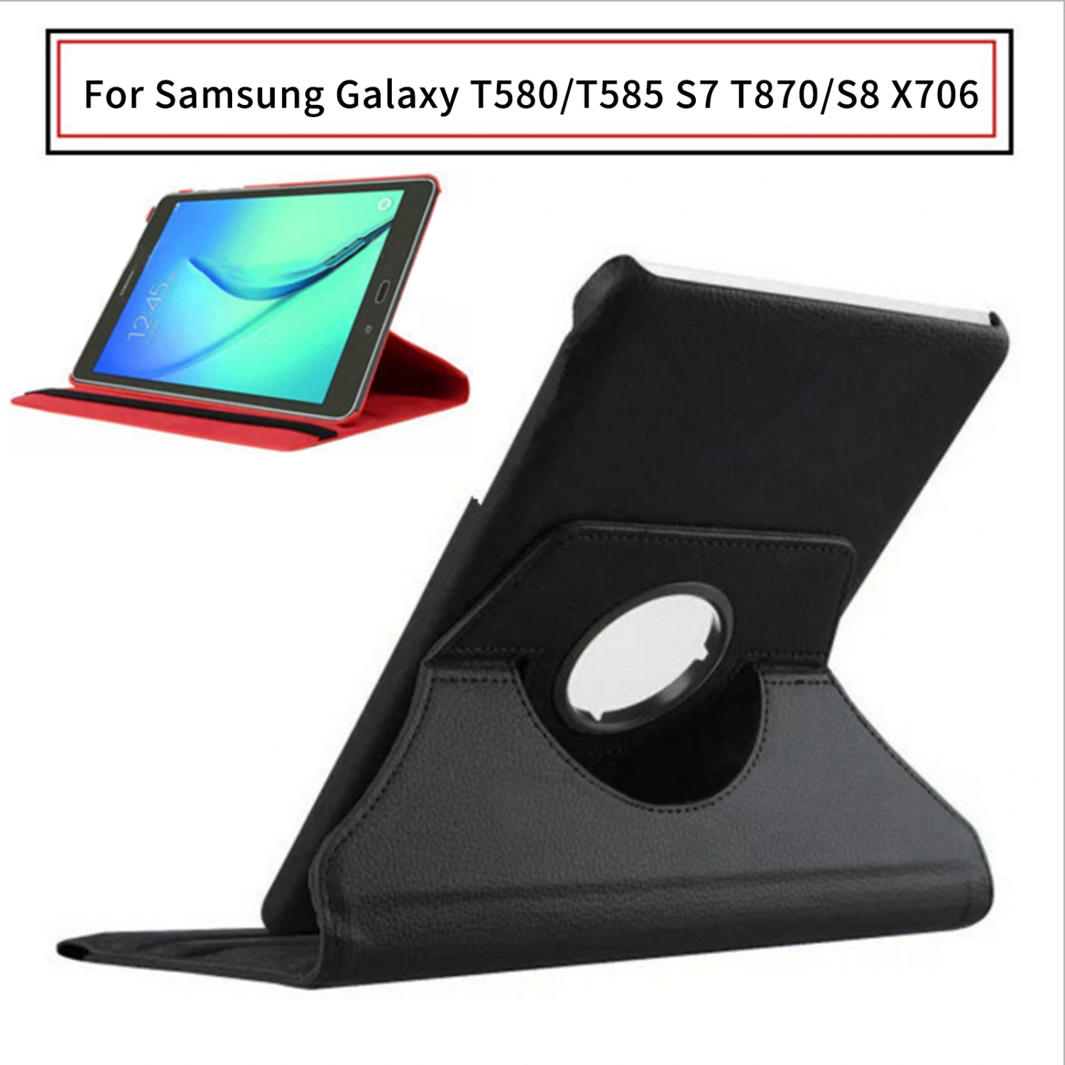Tablet Protective Cover Anti-fall 360 Degree Rotating Solid Color Foldable Tablet Case for Samsung Galaxy T580/T585 S7 T870/S8 X706