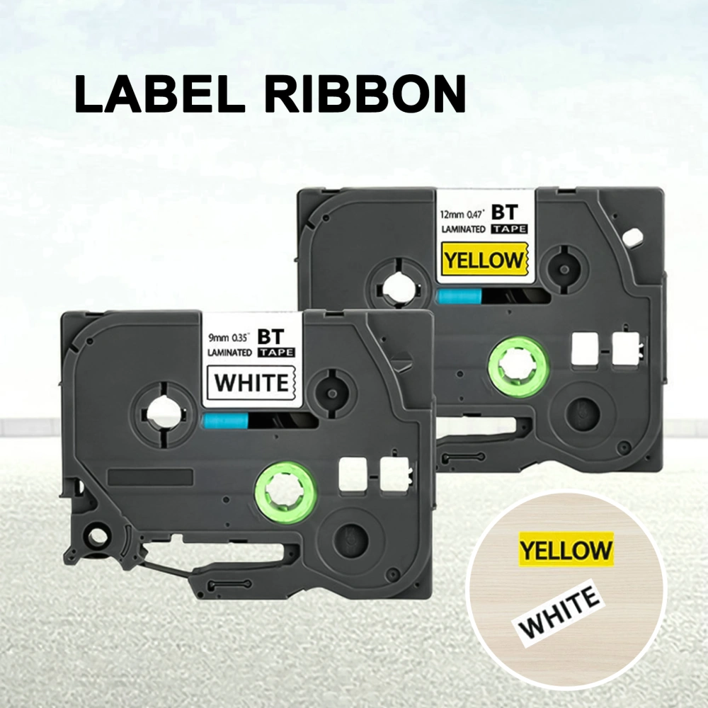 Labels Maker Tape Waterproof Non-fading 3 in 1 9mm 12mm Black on Yellow/Black on White Labels Tape Cassette for Office