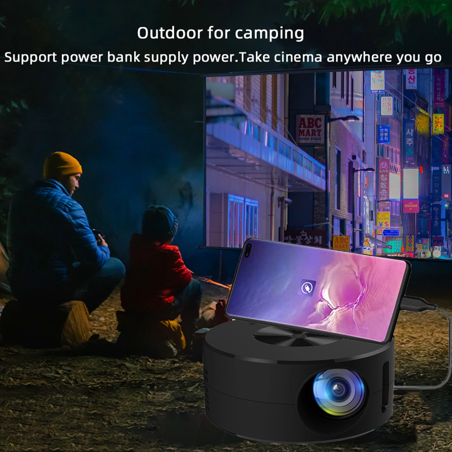 YT200 Mini Projector Multifunctional Infrared Remote Control High Resolution Clear Picture Eye Protection Sync Screen Built-in Speaker USB Video Beamer LED Home Media Player for Outdoor