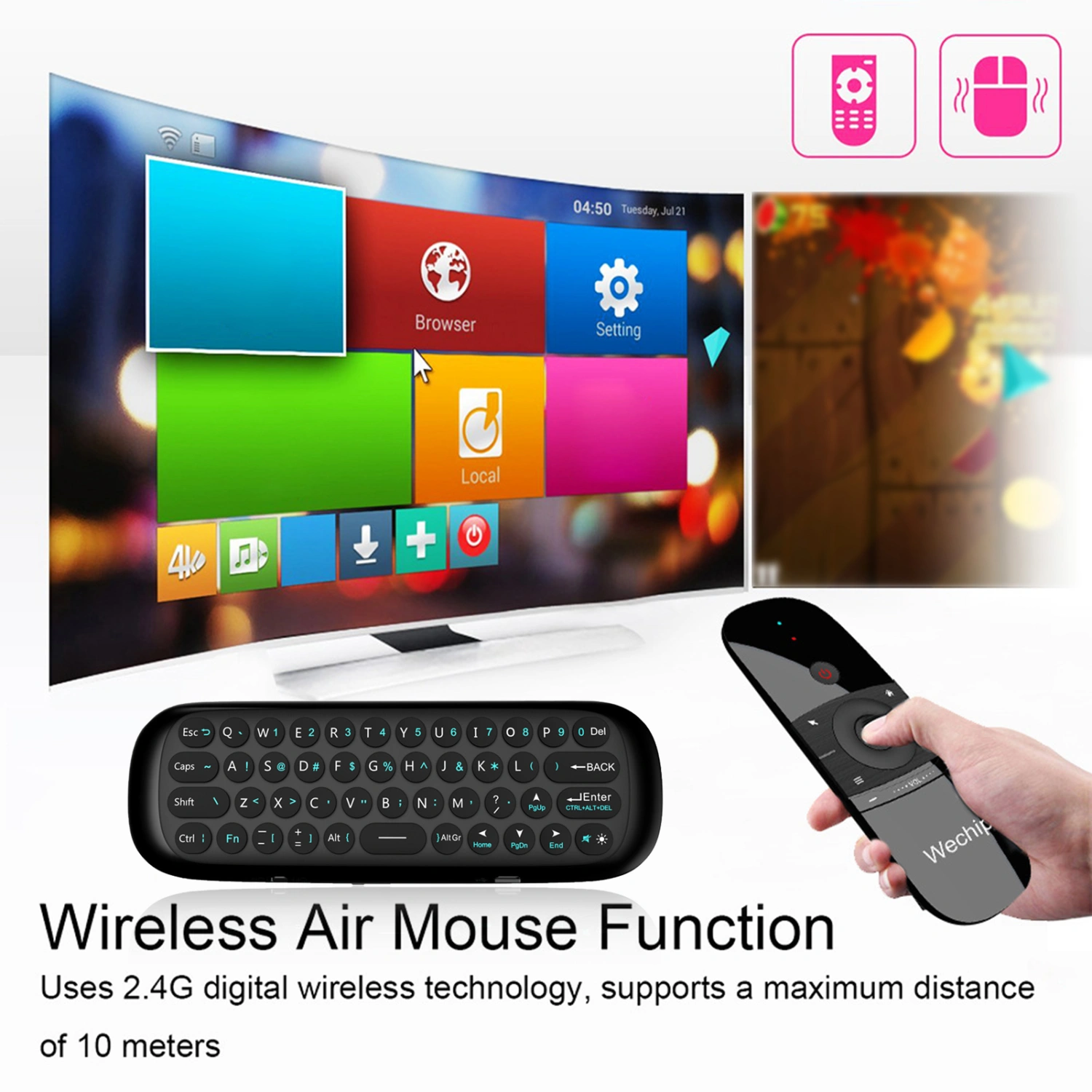 W1 Air Mouse IR Learning Motion Sensing Double-sided Wireless Keyboard Smart TV Remote for Projector