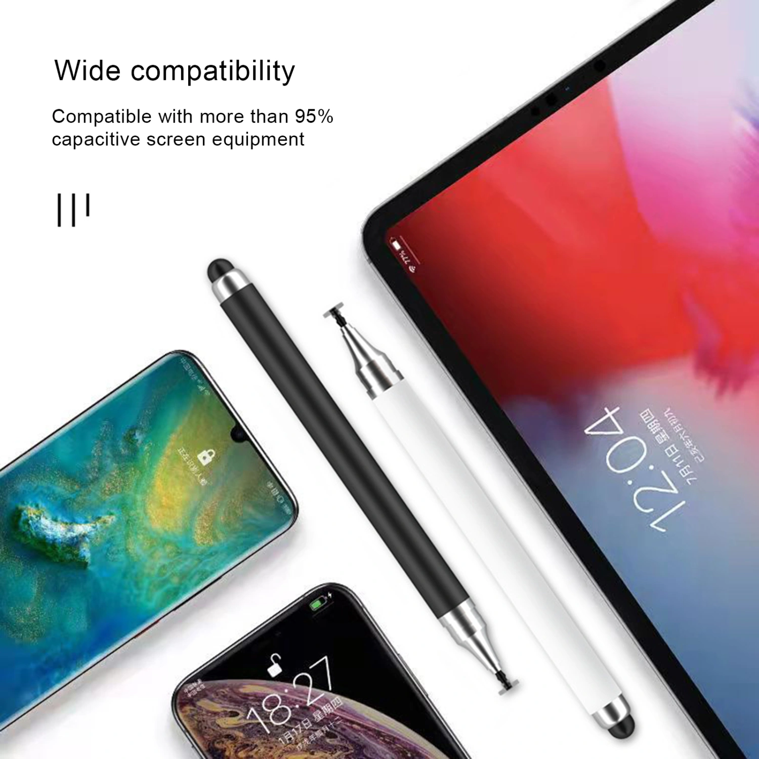 Stylus Pen 2 in 1 Double Headed High Sensitivity Replaceable Nib Precise Drawing Universal Tablet Smart Phone Touch Stylus Office Working