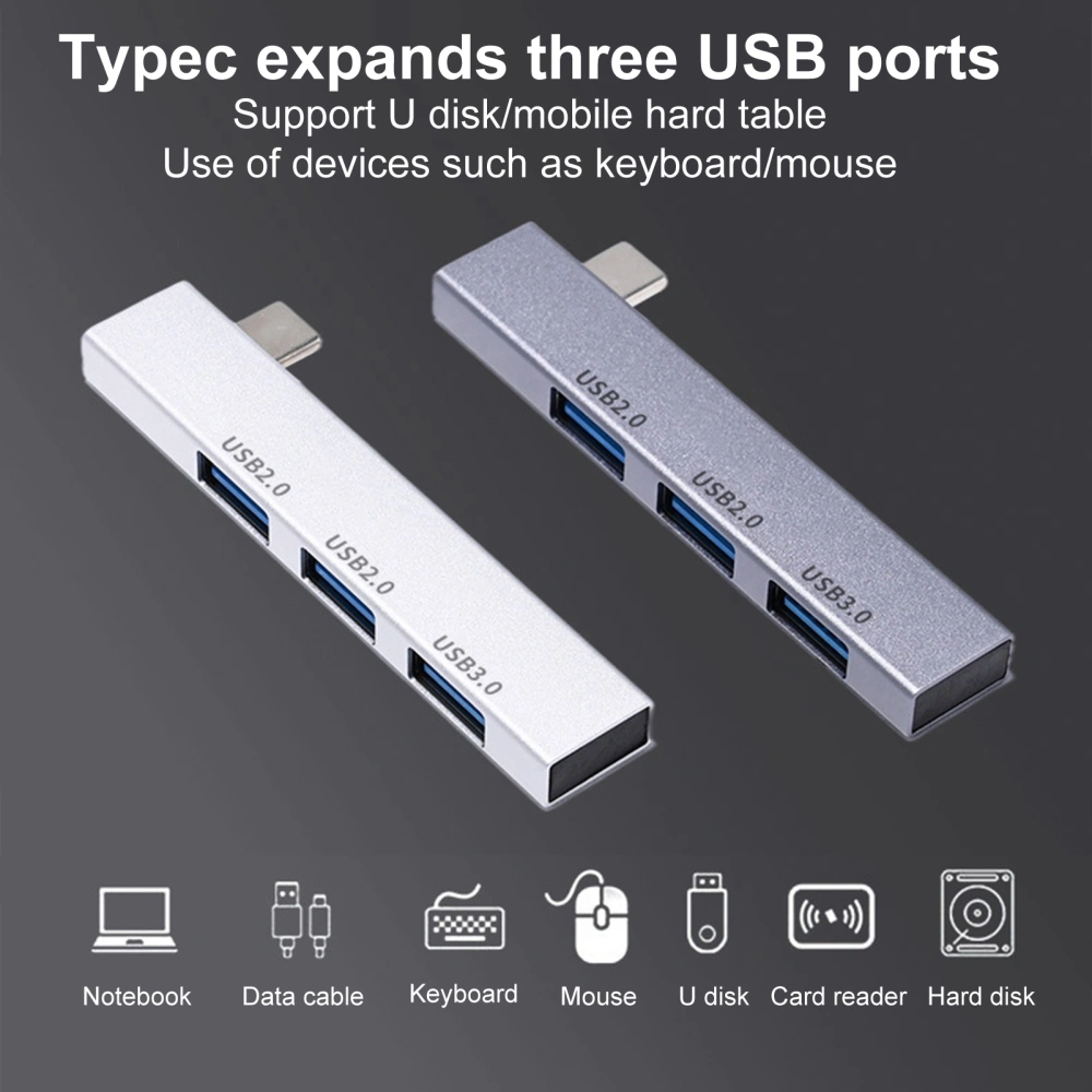 Splitter Hub Widely Compatible Plug Play Fast Heat Dissipation Stable Output Multiport Data Transfer Portable USB-C to USB3.0 Docking Station Computer Accessories