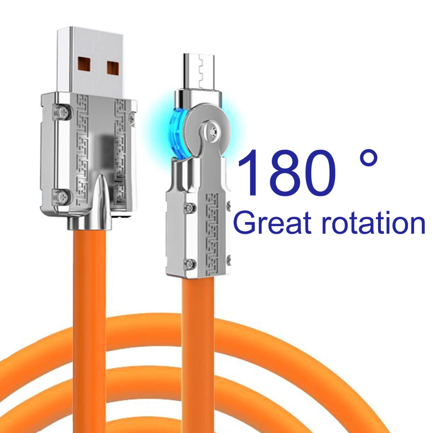 1m Charging Cable 180 Degree Rotatable High-power with Light 120W 6A Type-C Fast Charging Data Cable Phone Accessories