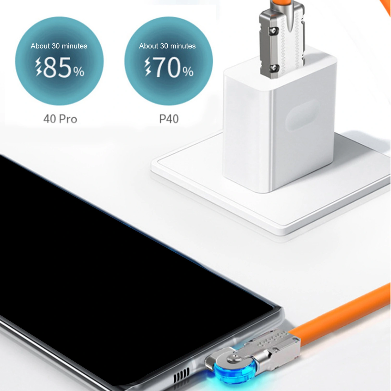 1m Charging Cable 180 Degree Rotatable High-power with Light 120W 6A Type-C Fast Charging Data Cable Phone Accessories