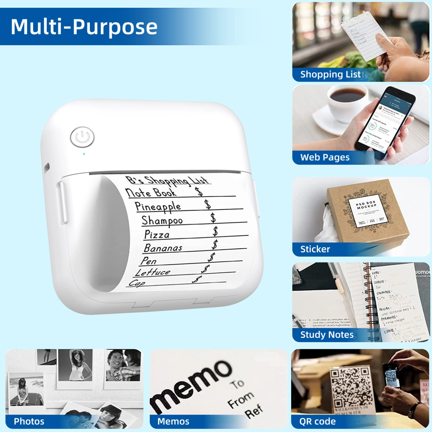 C20 Pocket Printer Multifunctional High Resolution Bluetooth-compatible Connection Rechargeable Long Standby Time DIY Printing Portable 200DPI Mini Handheld Thermal Wireless Printer for Journaling