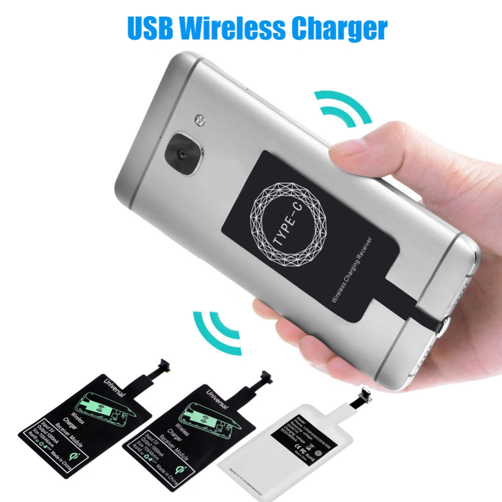 Portable Sticky USB Type-C Qi Wireless Charging Receiver for iPhone Android