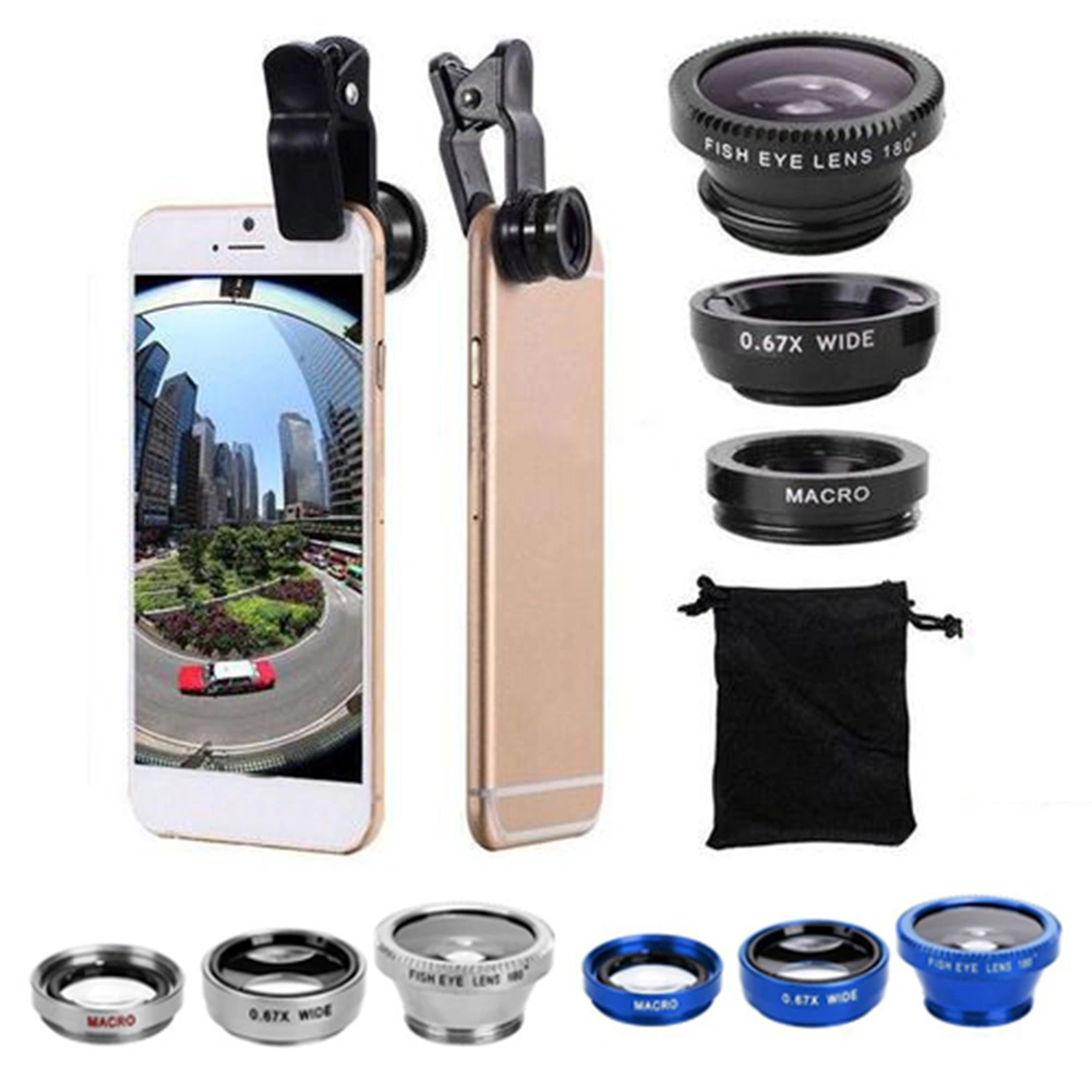 3 in 1 Mobile Phone Camera Fish Eye Macro Super Wide Angle Lens Kit with Clip