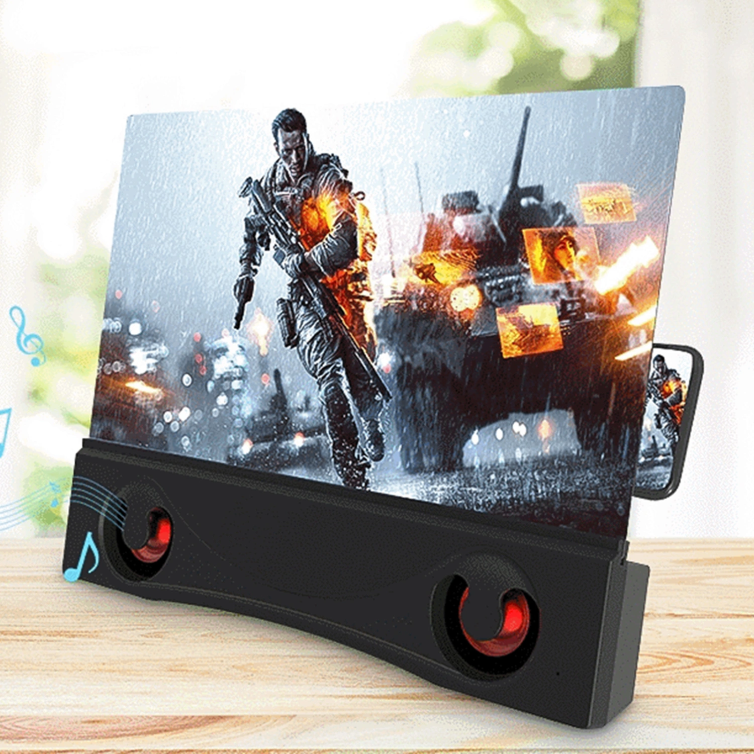 12-inch Phone Screen Magnifier Handsfree Highly Clear 3D Enlarged Mobile Phone Screen Amplifier Bracket with Bluetooth-compatible Stereo Speaker for Watching TV