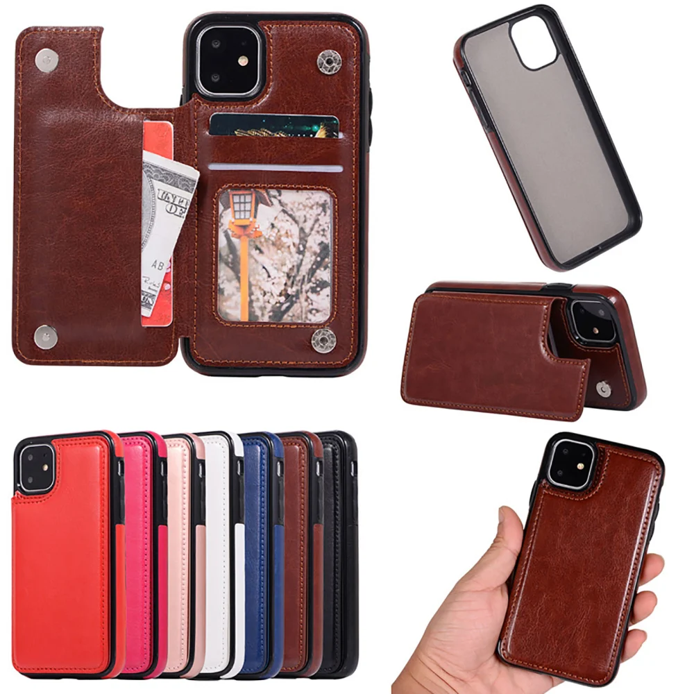 Faux Leather Solid Color Phone Case Protective Cover with Card Slot for iPhone12