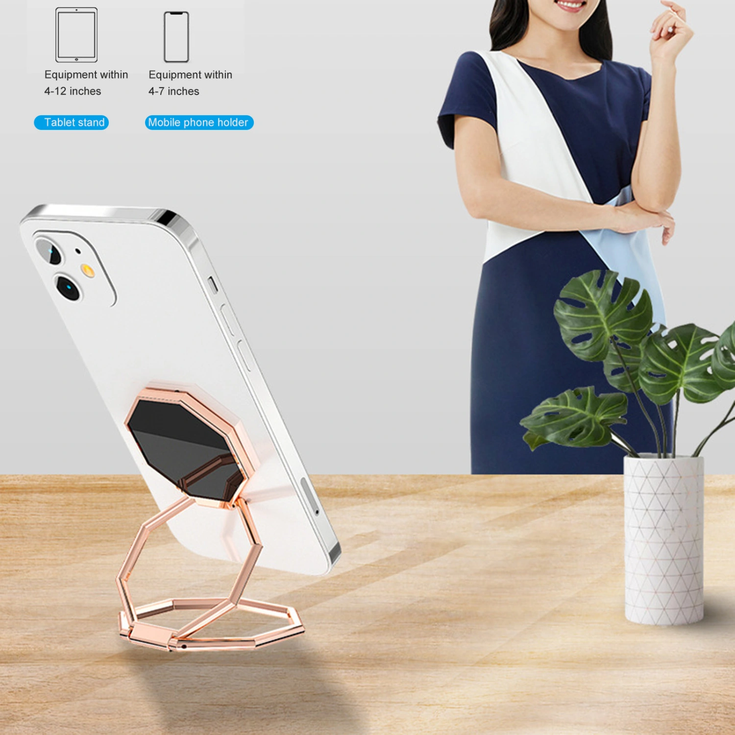 Phone Holder Portable Adjustable Zinc Alloy Foldable Tablet Phone Ring Stand for Car Navigation