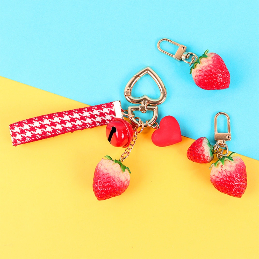 Key Chain Charm Non-fading Wide Application Love Heart Cute 3D Strawberry Bell Mini Backpack Pendant for Girl