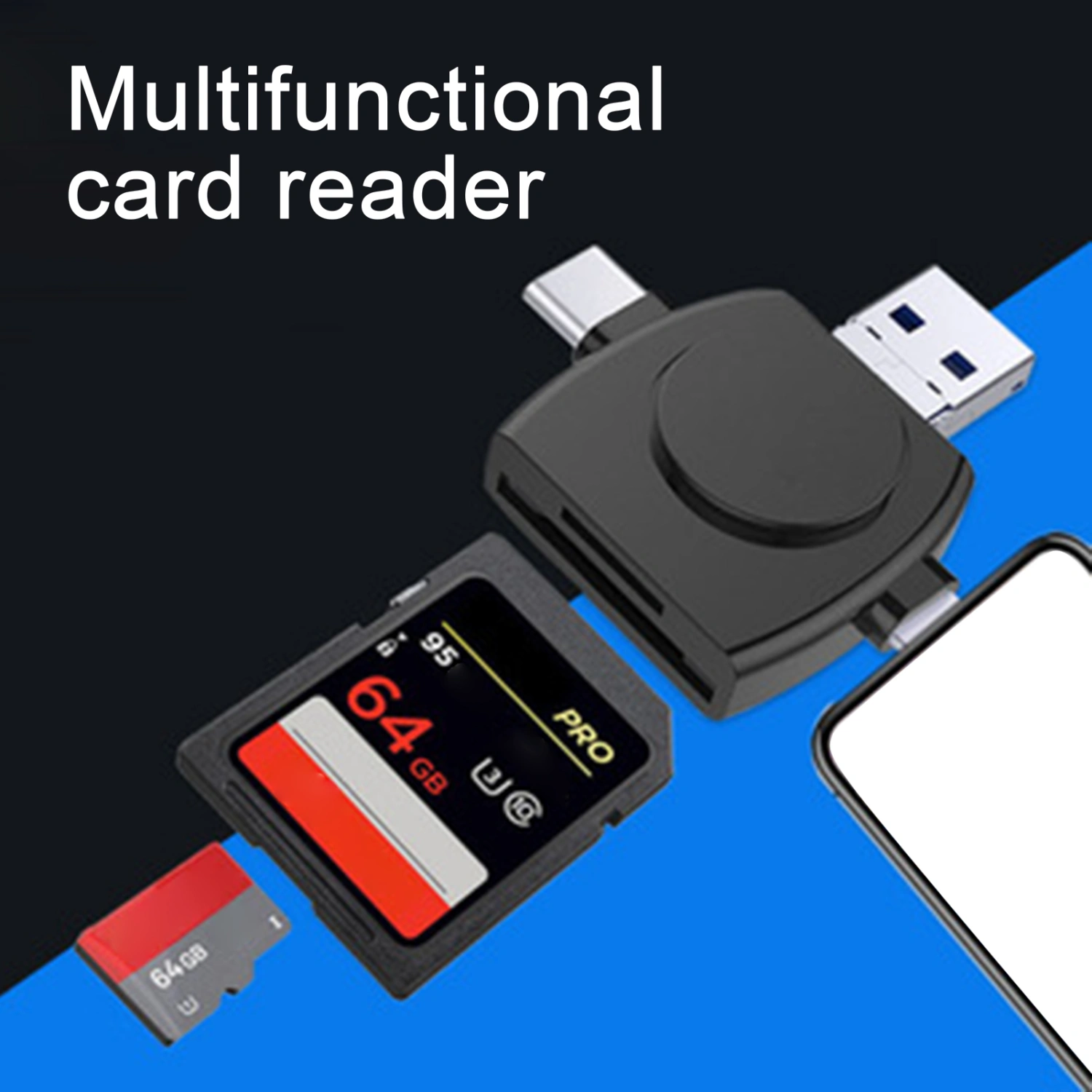 Card Reader 4-in-1 OTG Function Mini USB/Micro USB/8 Pin/Type-C TF/Memory Card Reader for Android