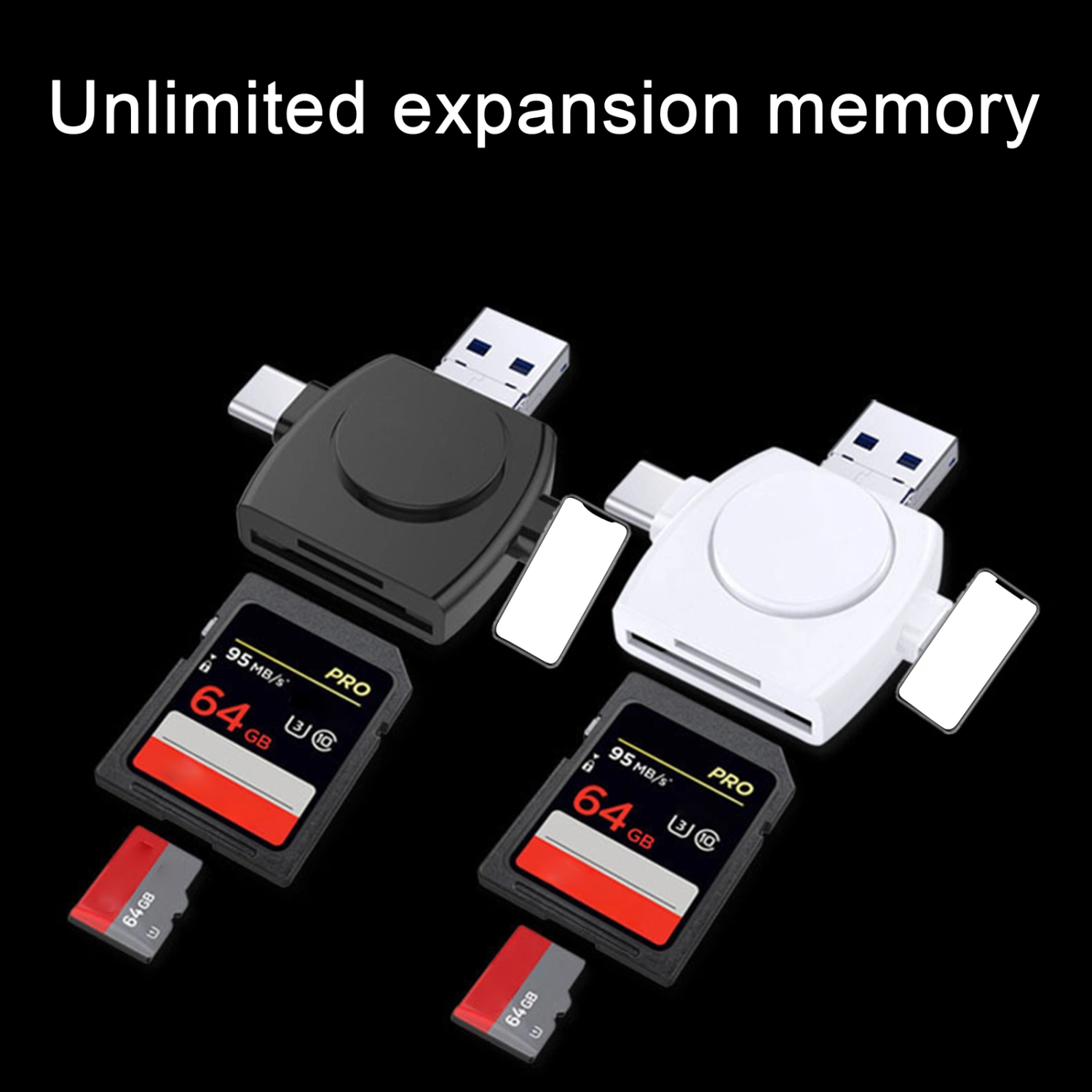 Card Reader 4-in-1 OTG Function Mini USB/Micro USB/8 Pin/Type-C TF/Memory Card Reader for Android