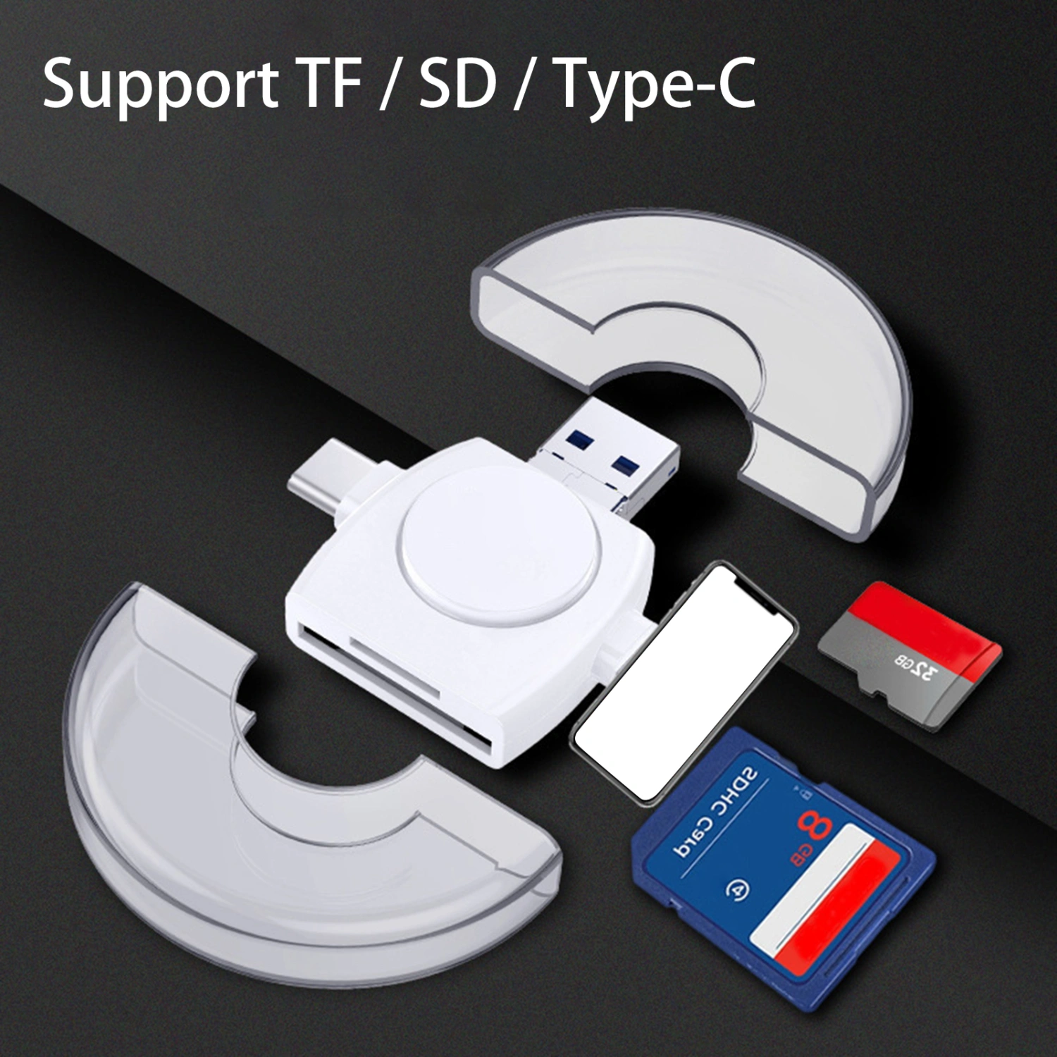 Card Reader 4-in-1 OTG Function Mini USB/Micro USB/8 Pin/Type-C TF/Memory Card Reader for Android