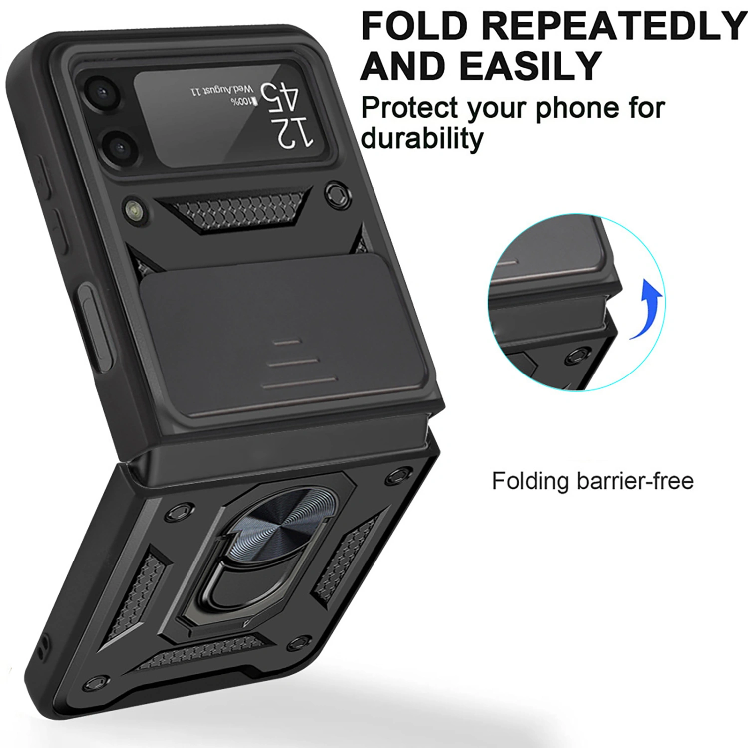 Phone Back Shell Shock-proof Good Hardness with Ring Holder Folding Phone Protective Cover for Samsung Galaxy Z Flip3 5G