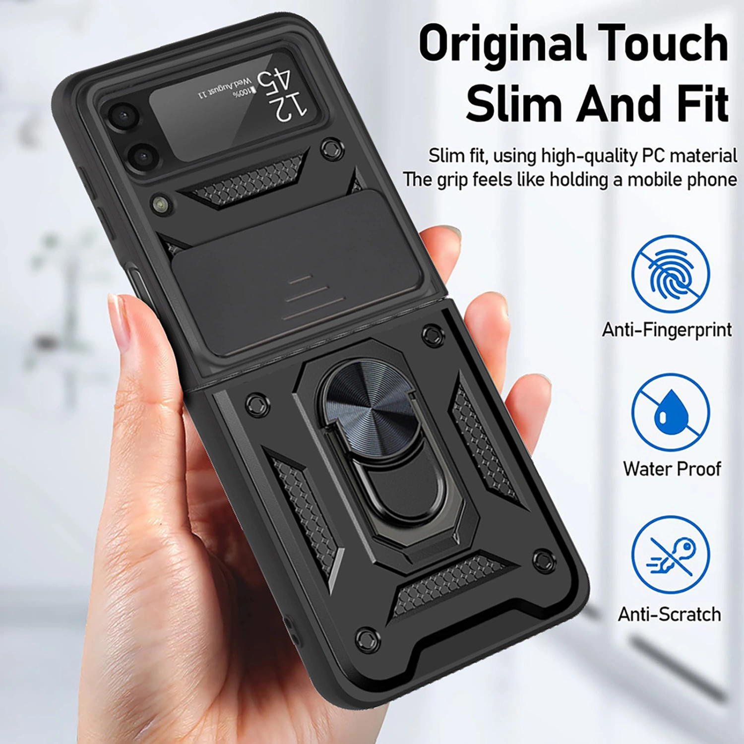Phone Back Shell Shock-proof Good Hardness with Ring Holder Folding Phone Protective Cover for Samsung Galaxy Z Flip3 5G