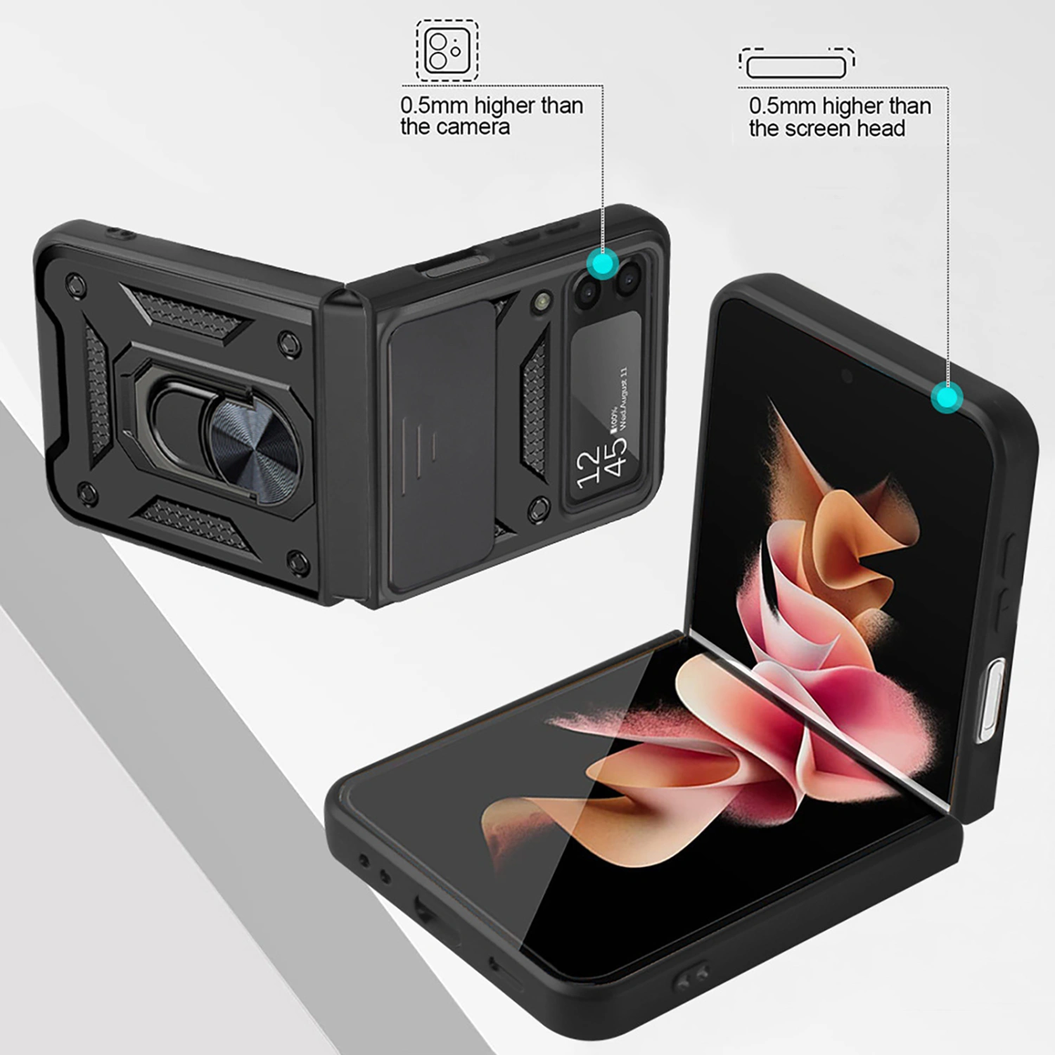 Phone Back Shell Shock-proof Good Hardness with Ring Holder Folding Phone Protective Cover for Samsung Galaxy Z Flip3 5G