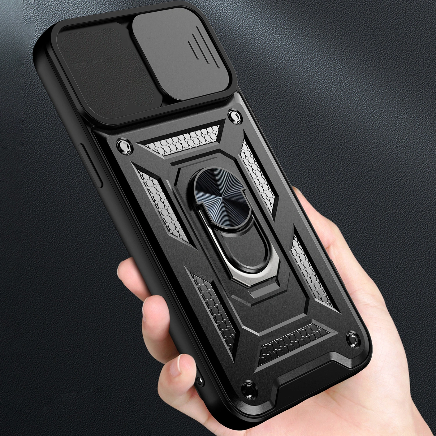 Phone Protective Case Magnetic Anti-Scratch Plastic Phone Protective Covers with Metal Ring for iPhone 13/13 Mini/13 Pro/13 Pro Max