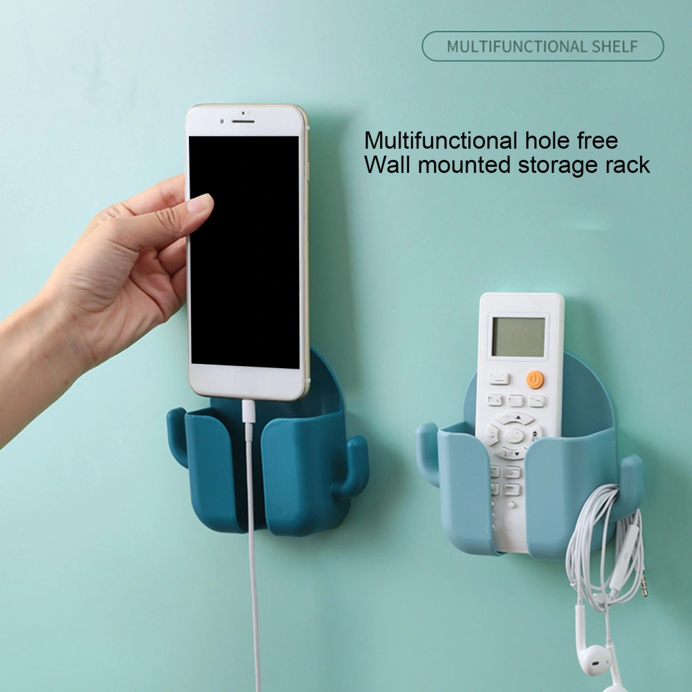 Mobile Phone Holder Hook Design Wall Mounted Punch-free TV Remote Control Storage Box Organizer for Household