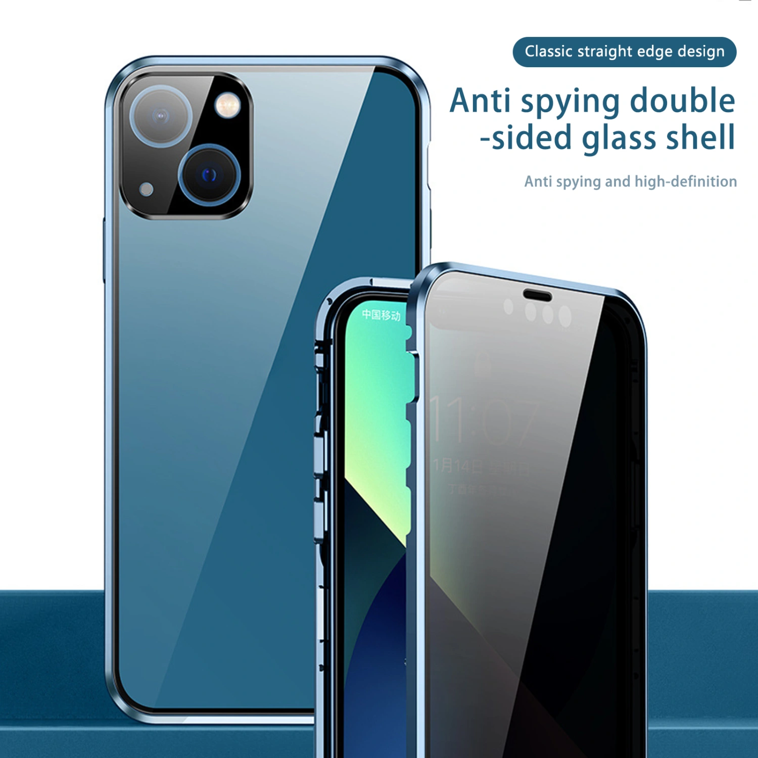 Phone Case Magnetic Anti-peeping Full Coverage Double-sided High Clarity Screen Protector Tempered Glass Heavy Duty Mobile Phone Protection Case for iPhone 13 Mini Pro 14 Pro Max Plus