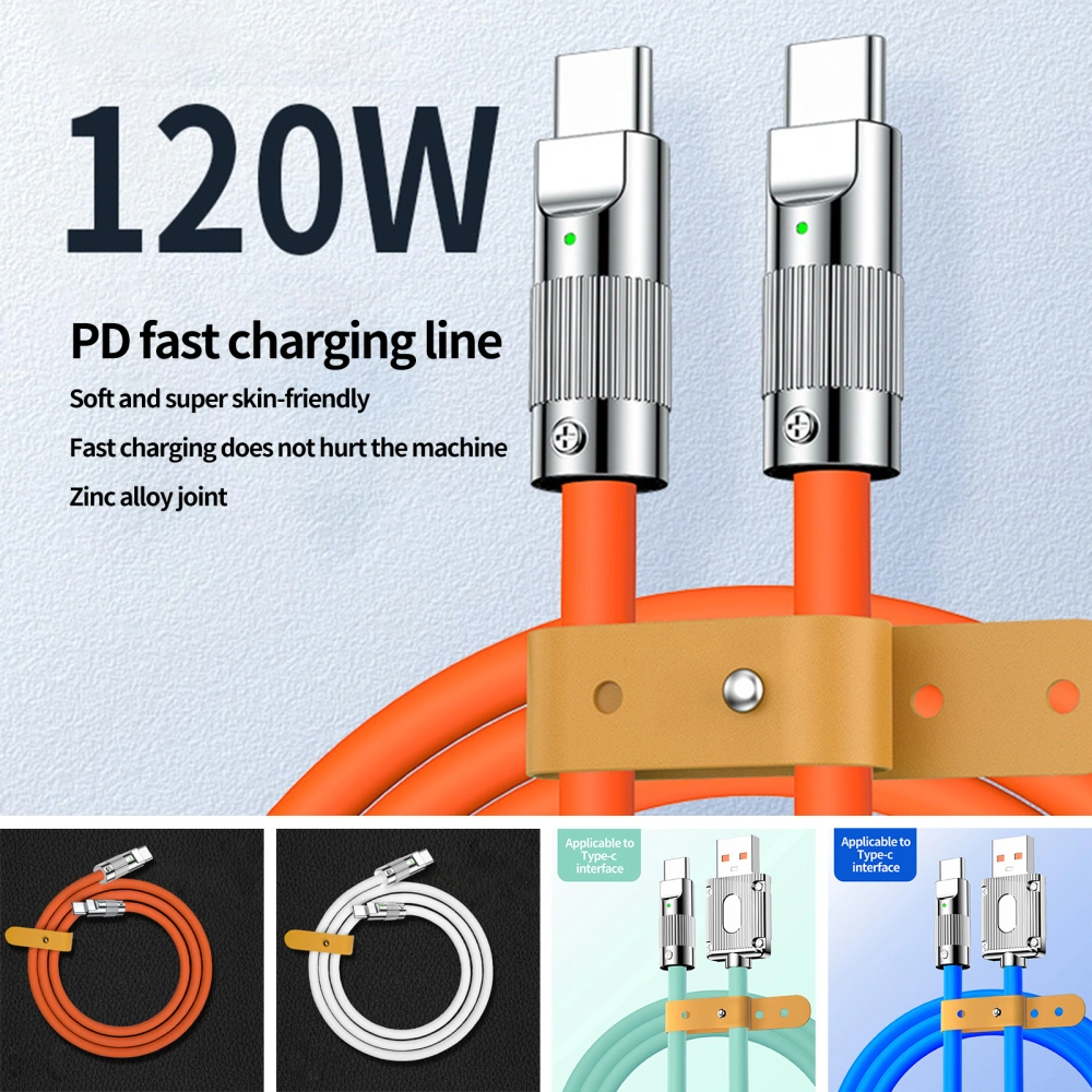 Fast Charging Cable PD 120W 6 A High Current Anti-winding with Indicator Light Dual Type-C Head Charging Cable Office Supply