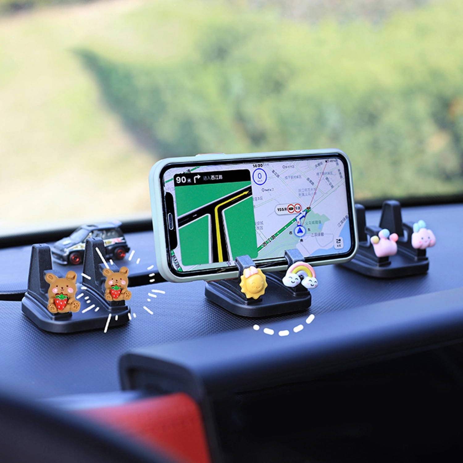 Car Phone Holder Universal 360-degree Rotating Paste Type Cute Cartoon Car Dashboard Smartphone Stand for Tablet