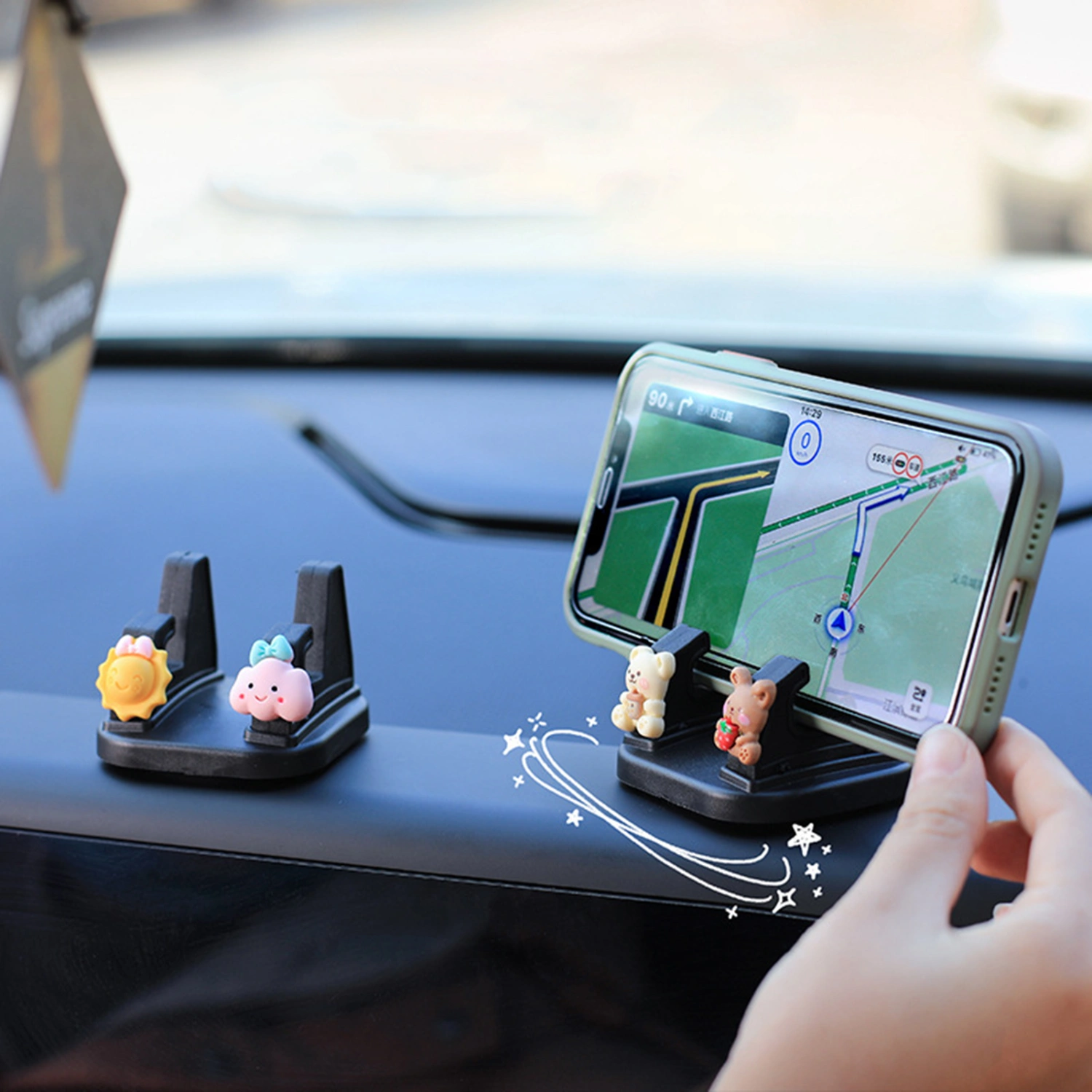 Car Phone Holder Universal 360-degree Rotating Paste Type Cute Cartoon Car Dashboard Smartphone Stand for Tablet