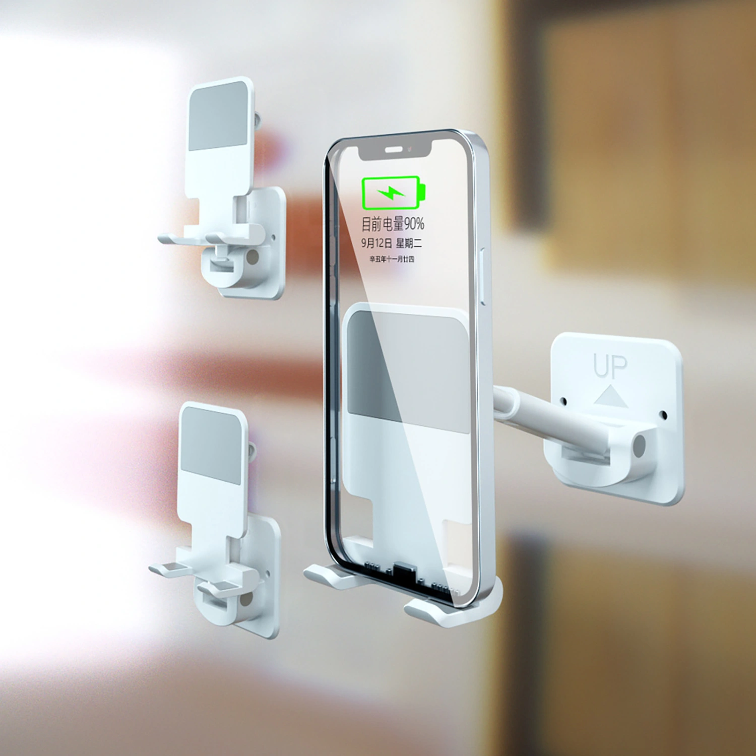 Mobile Phone Holder Multifunctional Self-adhesive Punch-free Wall Mounted Cell Phone Support Bracket for Bathroom