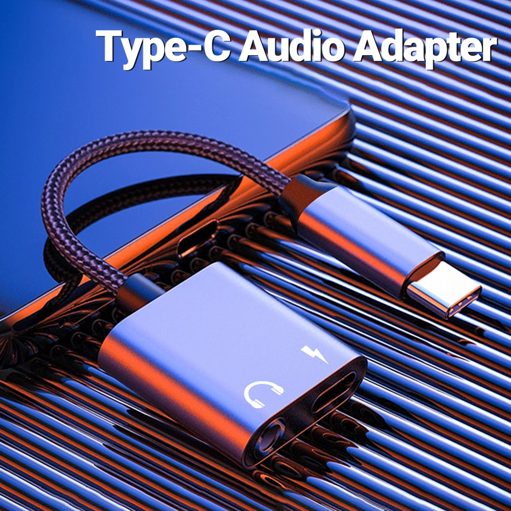 Type-C Audio Adapter Universal Safe Charging 2-in-1 Type-C to 3.5mm Headphone Jack Aux Converter Audio Cable for Mobile Phone 