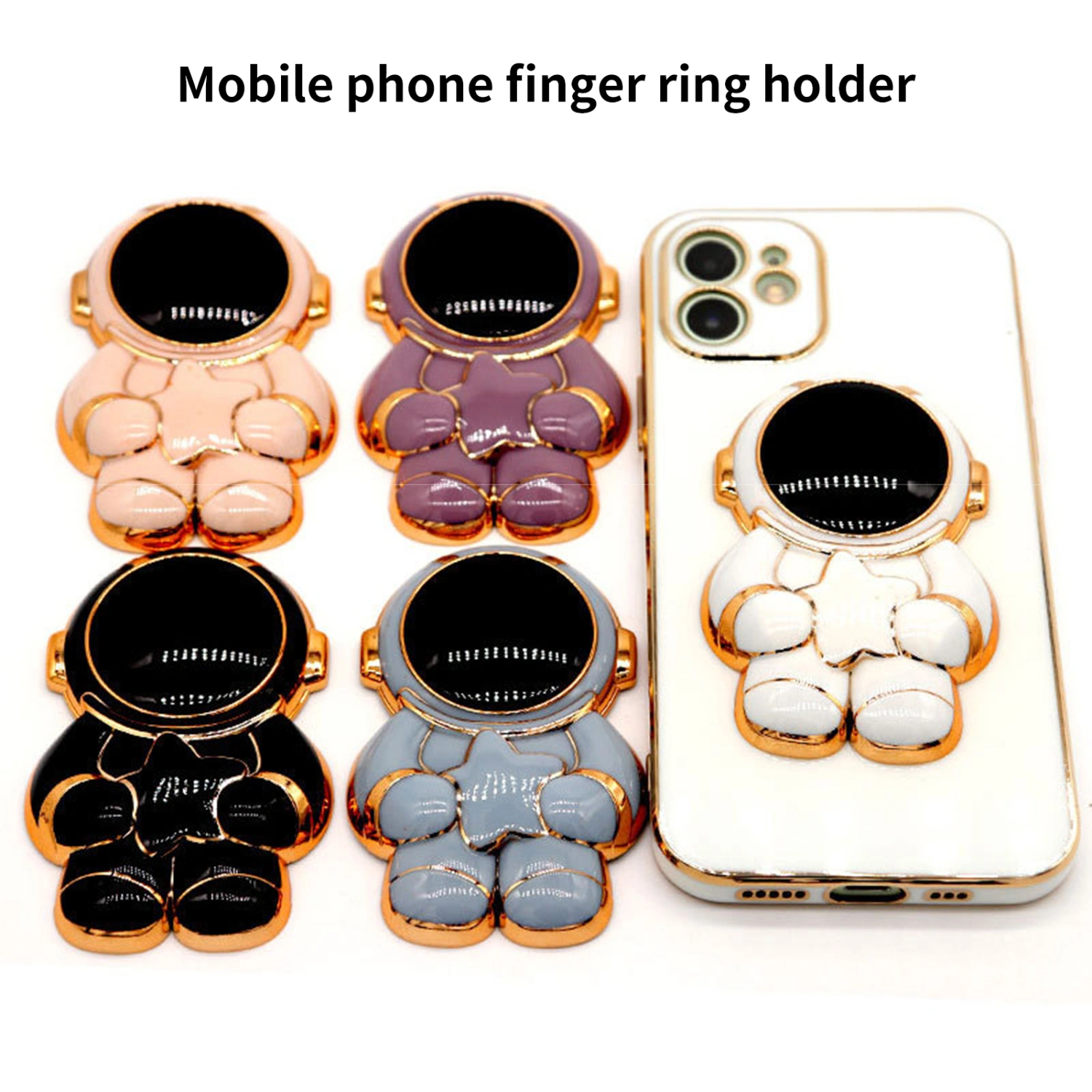 Mobile Phone Holder Multifunctional Self-adhesive Non-slip Universal Space-saving Smartphone Support Portable 3D Cartoon Spaceman Phone Finger Stand for Watching TV
