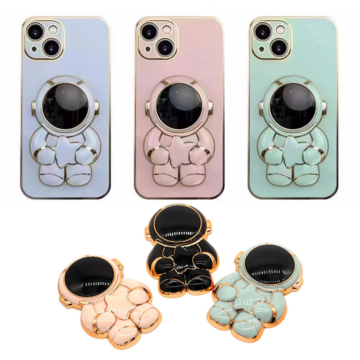 Mobile Phone Holder Multifunctional Self-adhesive Non-slip Universal Space-saving Smartphone Support Portable 3D Cartoon Spaceman Phone Finger Stand for Watching TV