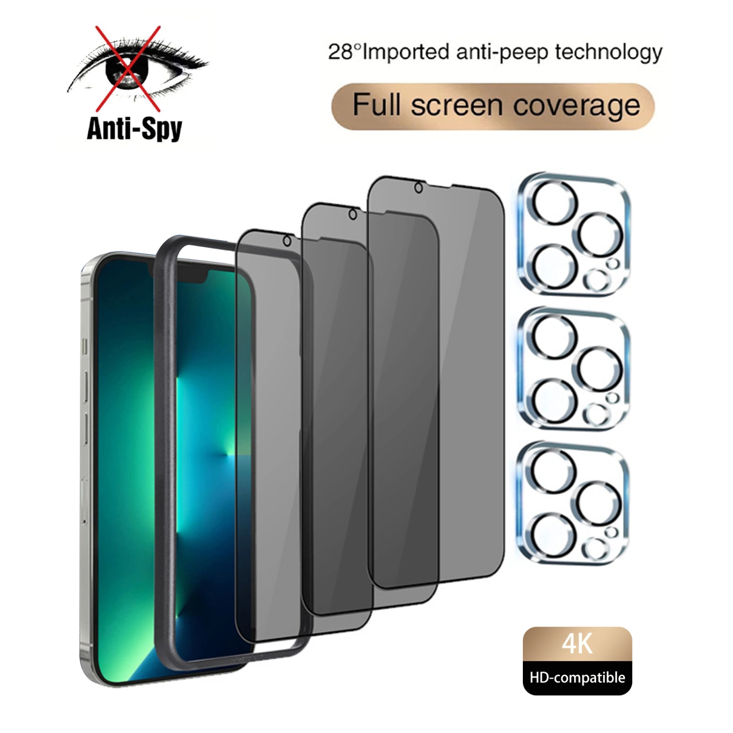 1 Set Tempered Film Anti-reflective Anti-scratch Explosion-proof Invisible Fingerprint Unlock Prevent Peeping Shatterproof Tempered Glass Screen Protective Film for iPhone 14/for iPhone 13