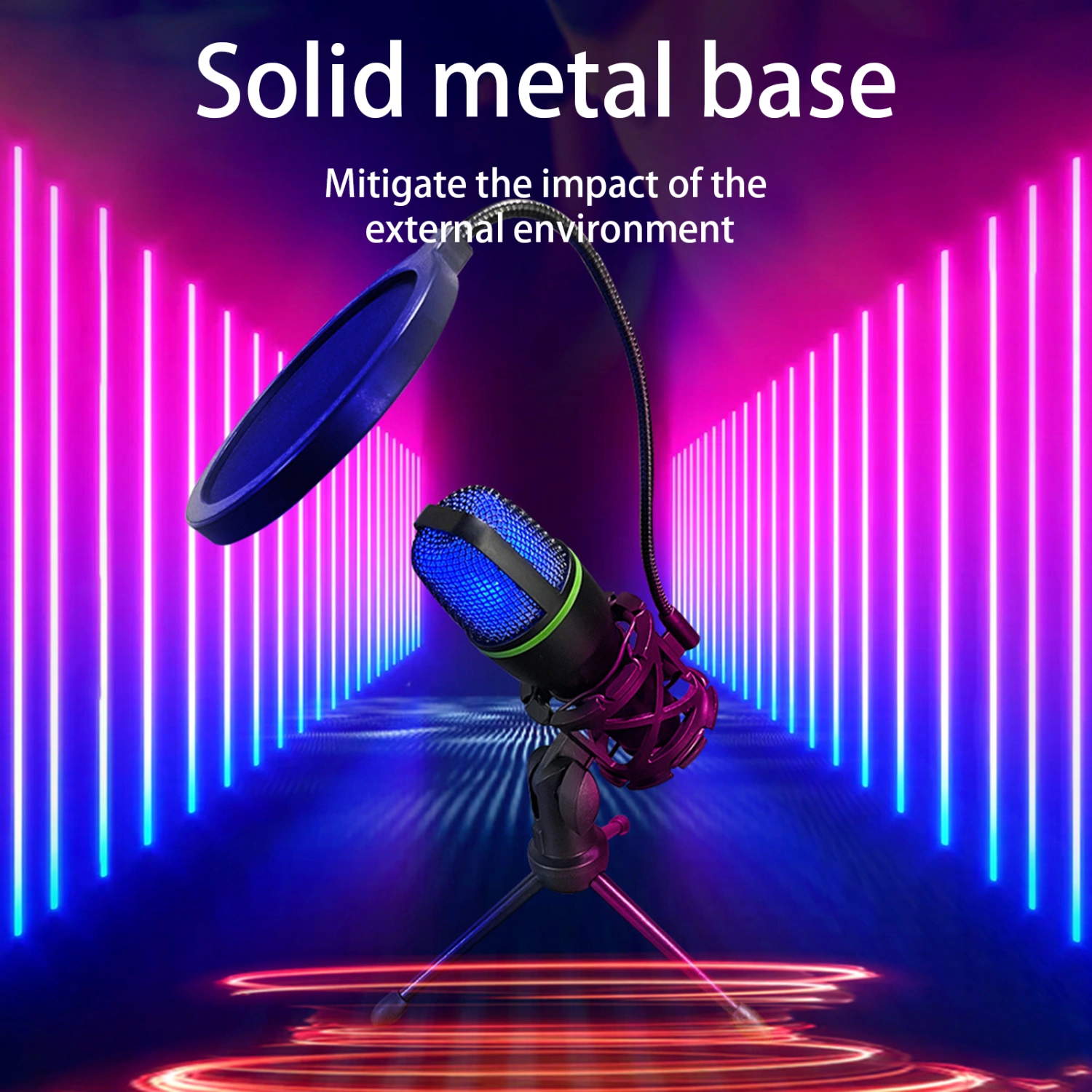 USB Microphone HIFI Sound 360 Degree Omnidirectional RGB with Tripod Noise Reduction Live Streaming Desktop Wired Condenser Mic for Office