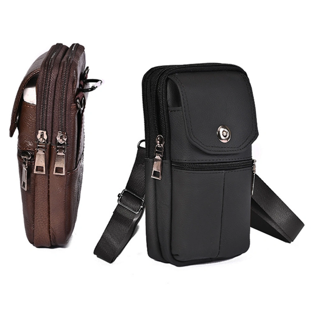 Multi Pockets Smooth Zipper Button Closure Adjustable Strap Vertical Style Phone Waist Bag Men Faux Leather Mobile Phone Small Chest Shoulder Belt Bag