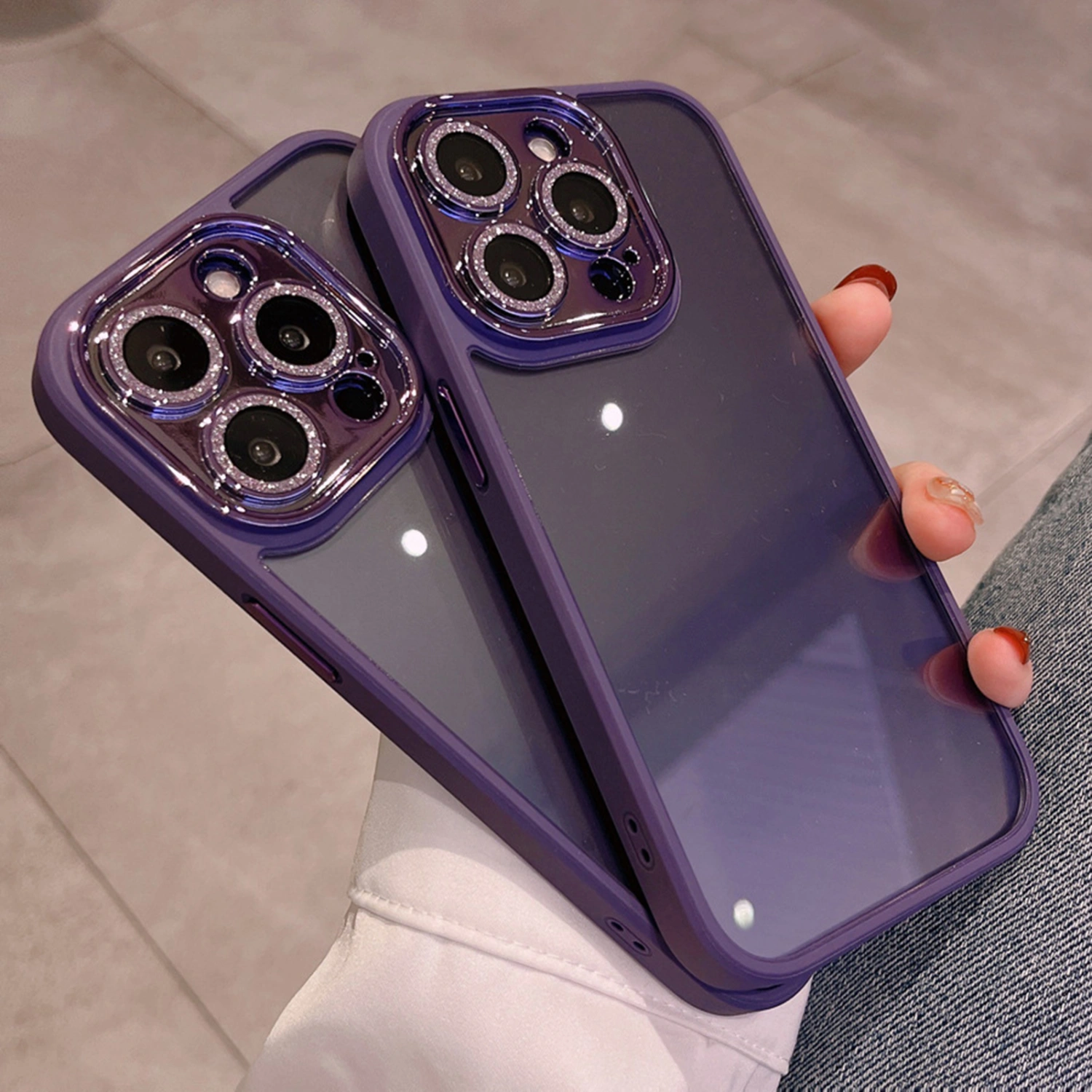 Phone Case Anti-fingerprint Glitter Anti-shock Anti-fall 360-degree Protection Self-contained Lens Film Phone Back Cover for iPhone 14Pro/14Pro Max