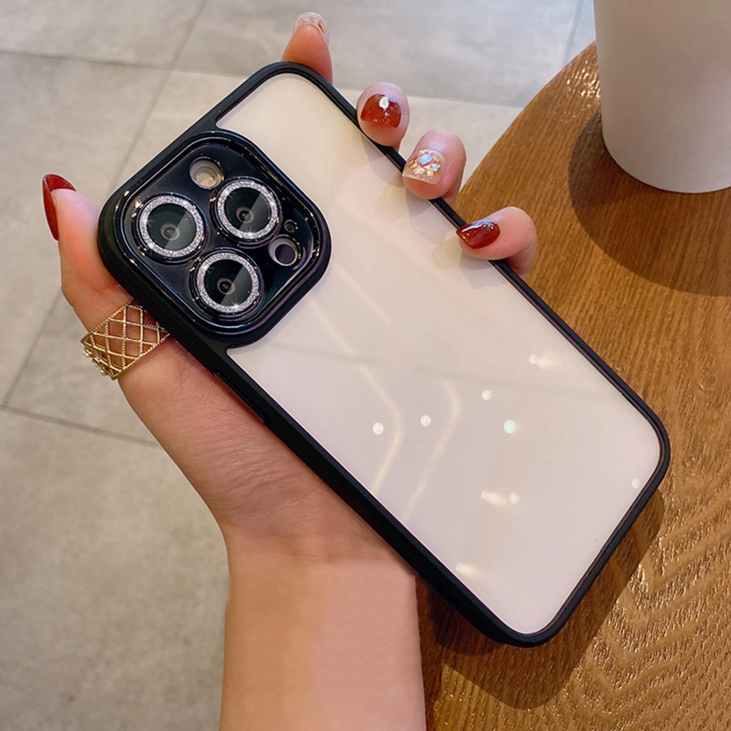 Phone Case Anti-fingerprint Glitter Anti-shock Anti-fall 360-degree Protection Self-contained Lens Film Phone Back Cover for iPhone 14Pro/14Pro Max