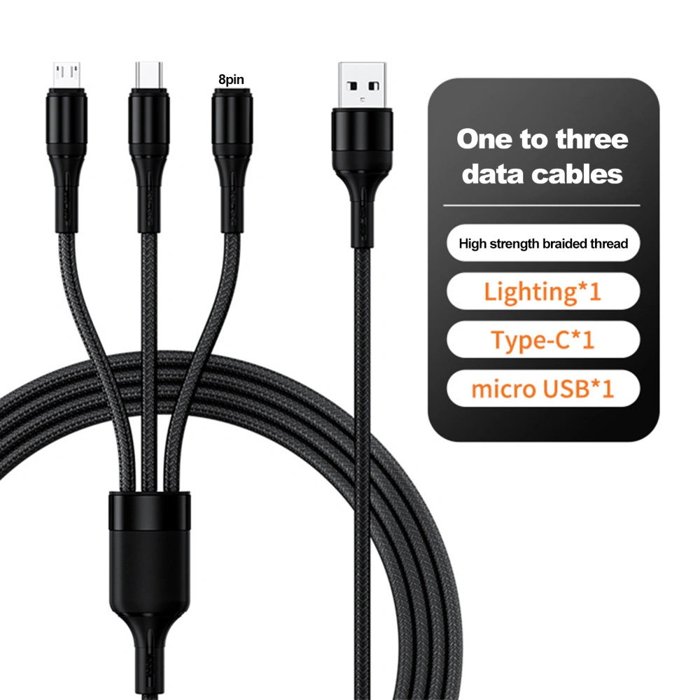 Charging Cord Anti-interference Plug And Play Stable Output Multifunctional 6A Fast Charging Braided 3-in-1 USB Charging Cable Mobile Phone Accessories