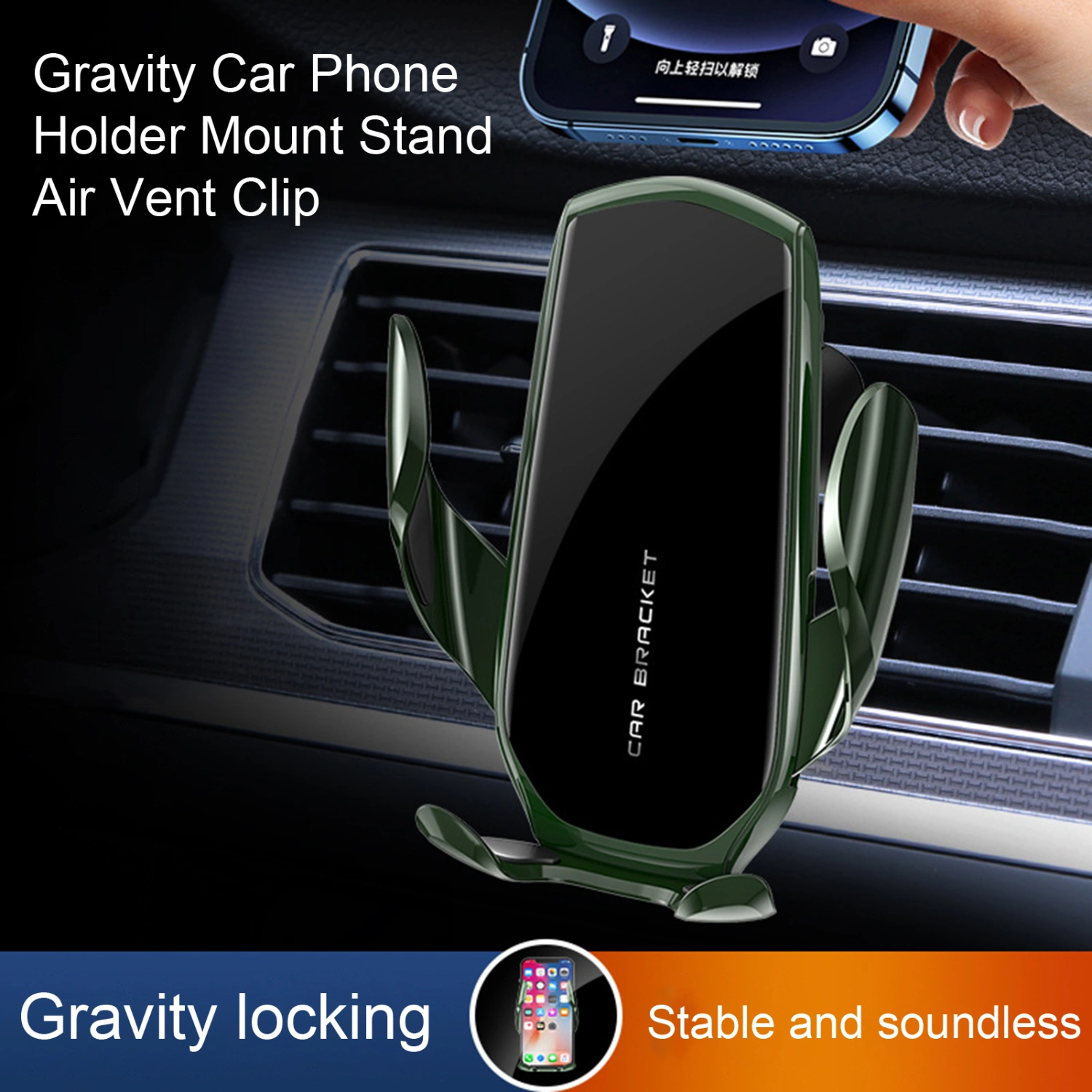 Car Phone Holder Gravity Induction Automatic Clamping Adjustable Car Phone Holder Mount Stand Air Vent Clip Mobile Phone Accessories