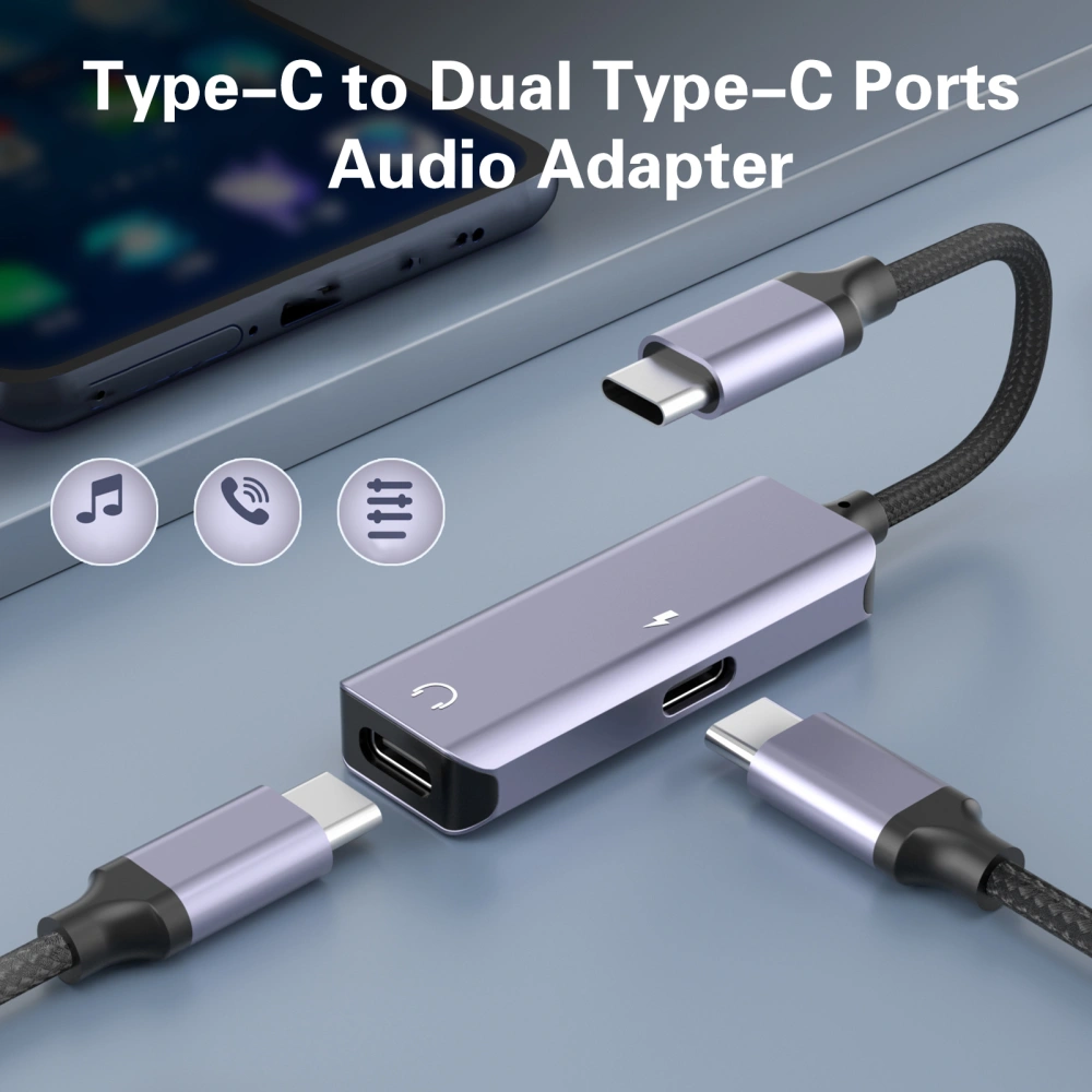 Phone Converter Type-C to Dual Type-C Ports Audio Adapter Phone Accessories