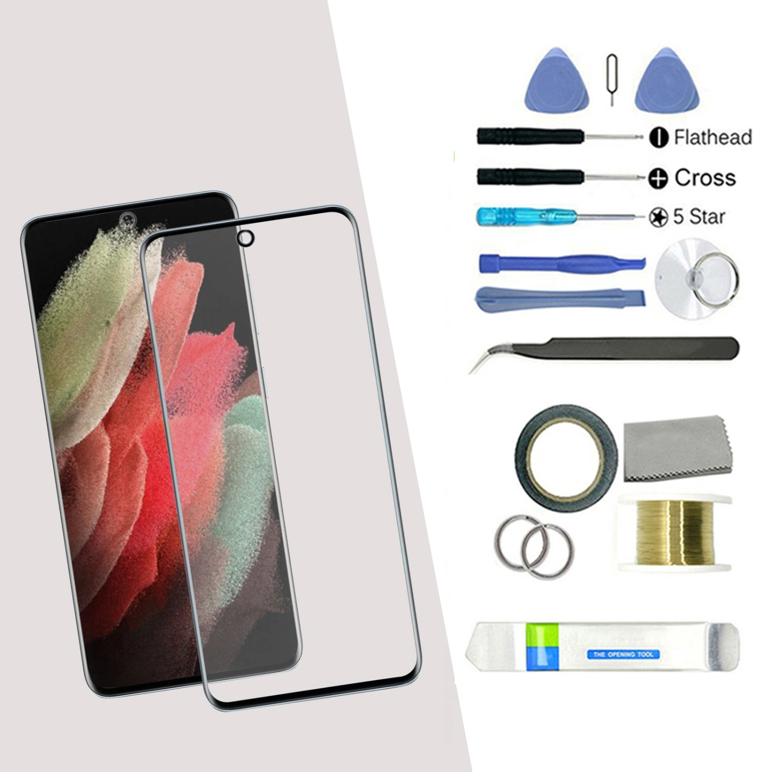 Anti-scratch Outer Front GlassCover Lens Screen Repair Tool Kit for Samsung Galaxy S21/S21 Plus/S21 Ultra