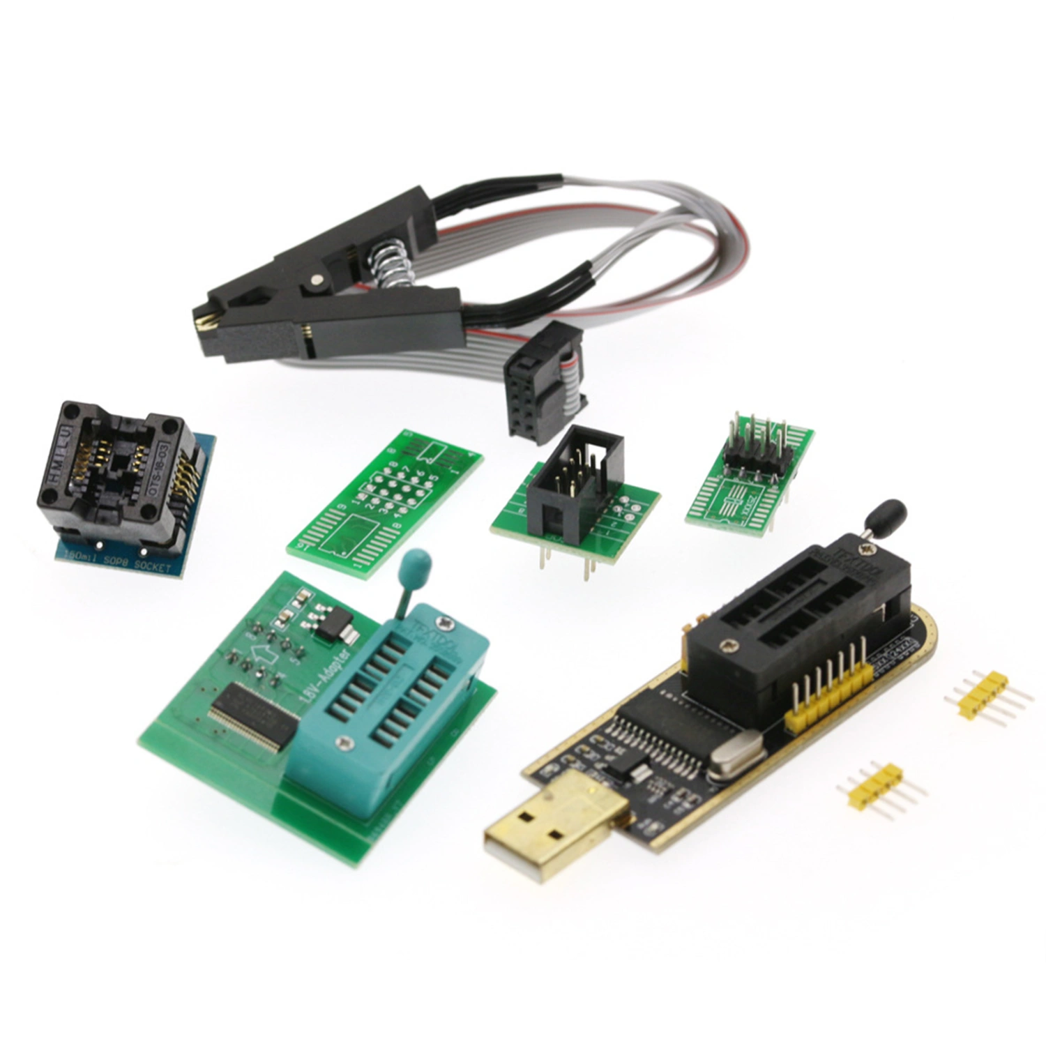 1 Set CH341A Programmer Supported 5V/3.3V Output Available with 506MA Resettable Fuses Supporting USB to TTL Stable CH341A Chip SOP8 BIOS Clip Office Supply