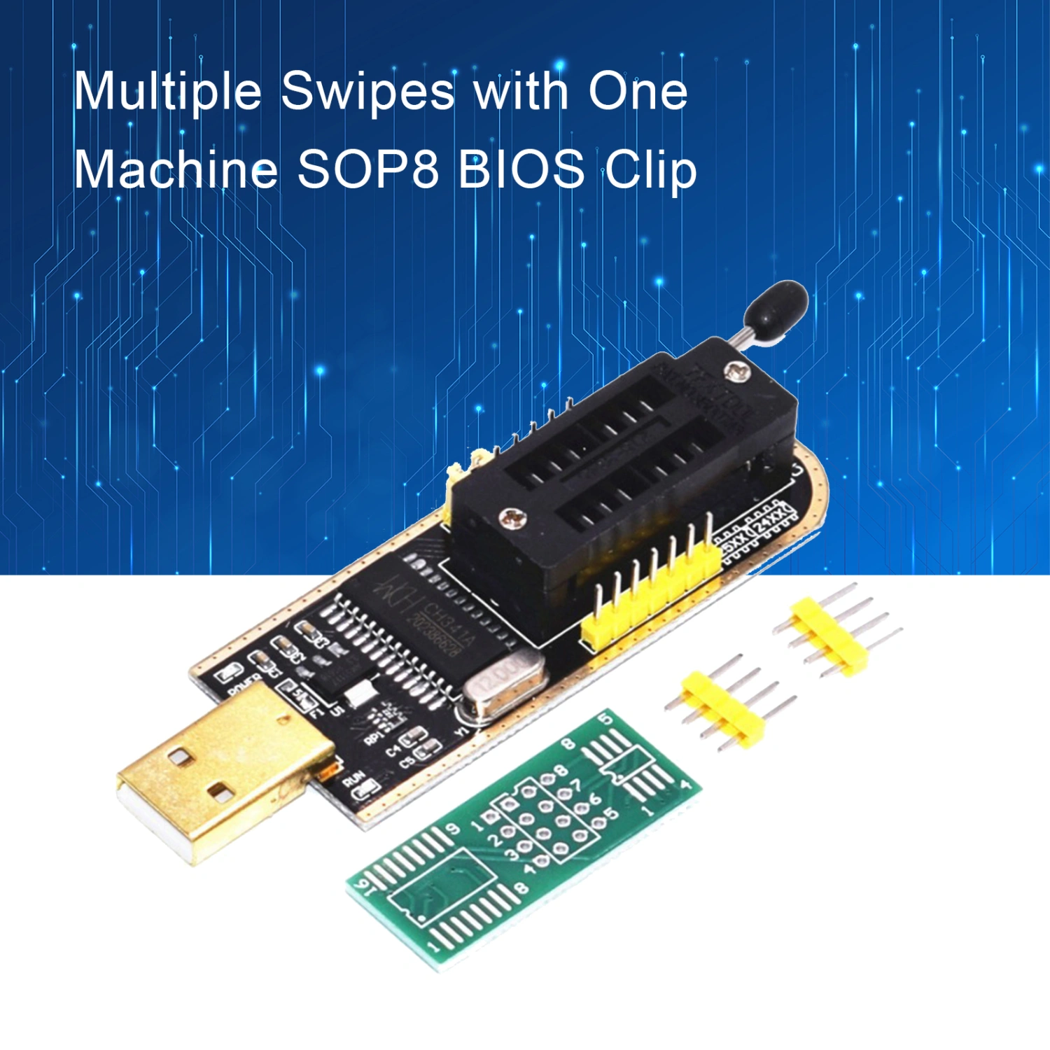 1 Set CH341A Programmer Supported 5V/3.3V Output Available with 506MA Resettable Fuses Supporting USB to TTL Stable CH341A Chip SOP8 BIOS Clip Office Supply