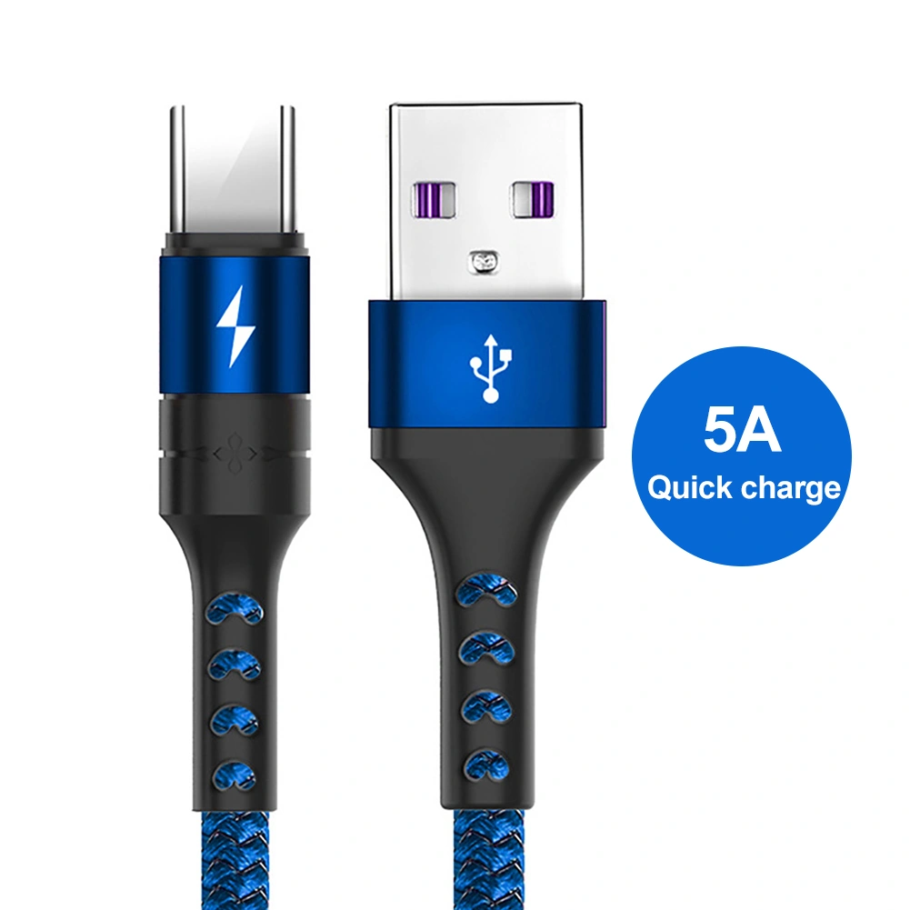 Type-C 5A Super Fast Charging Phone Braided Data Cable for Huawei Mate10 P20