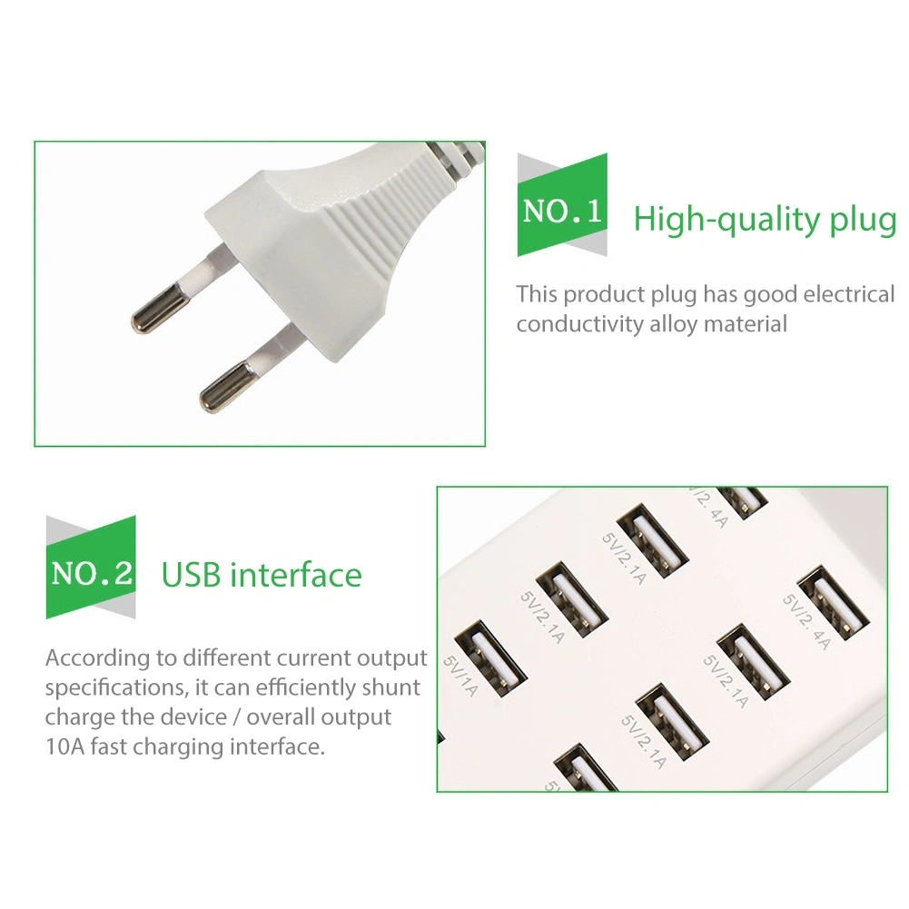 10 Ports USB Fast Charging Station Power Adapter Phone Tablet Camera Charger Hub