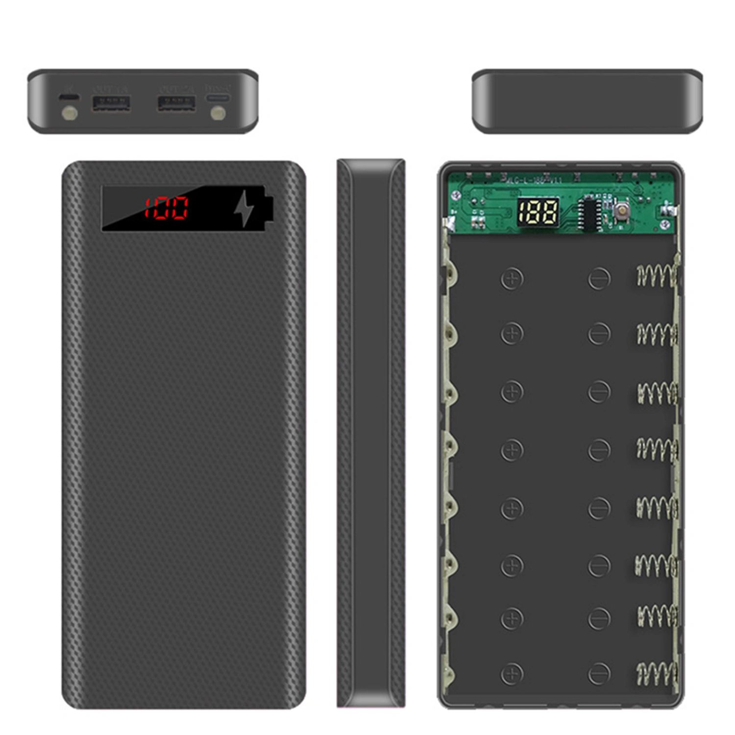 Portable Micro USB Type-C 18650 Battery Enclosure LCD DIY Mobile Power Bank Case