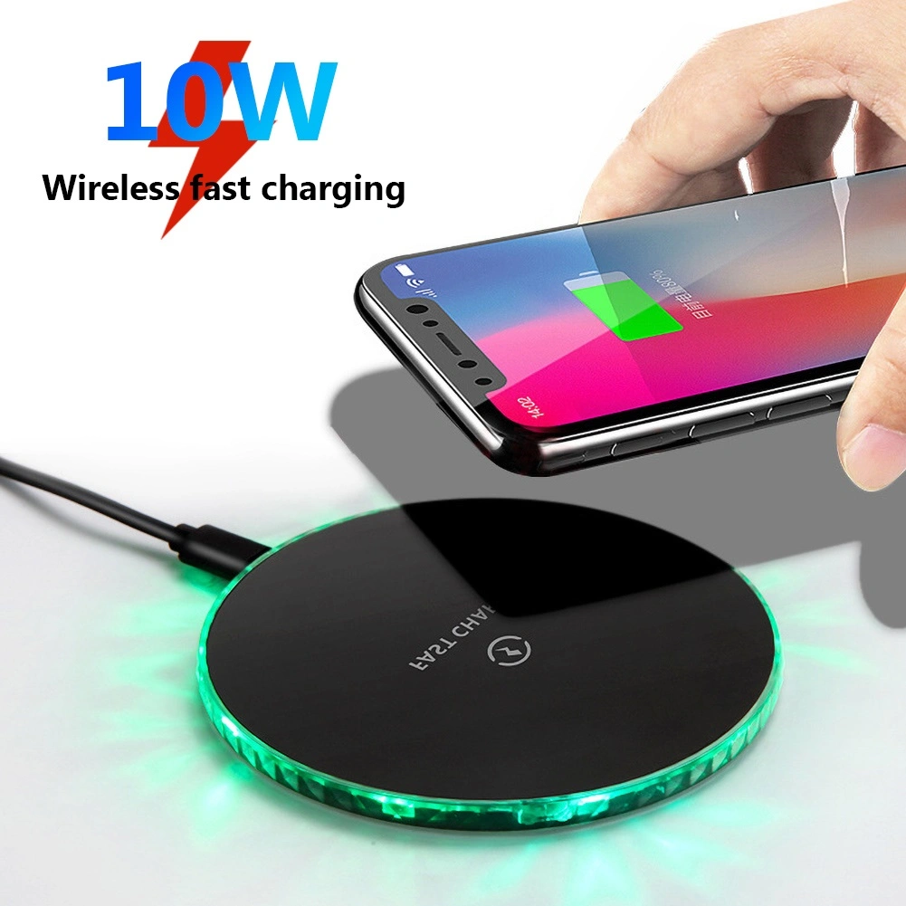 10W Round LED Wireless Fast Charging Pad Charger Adapter for iPhone for Samsung