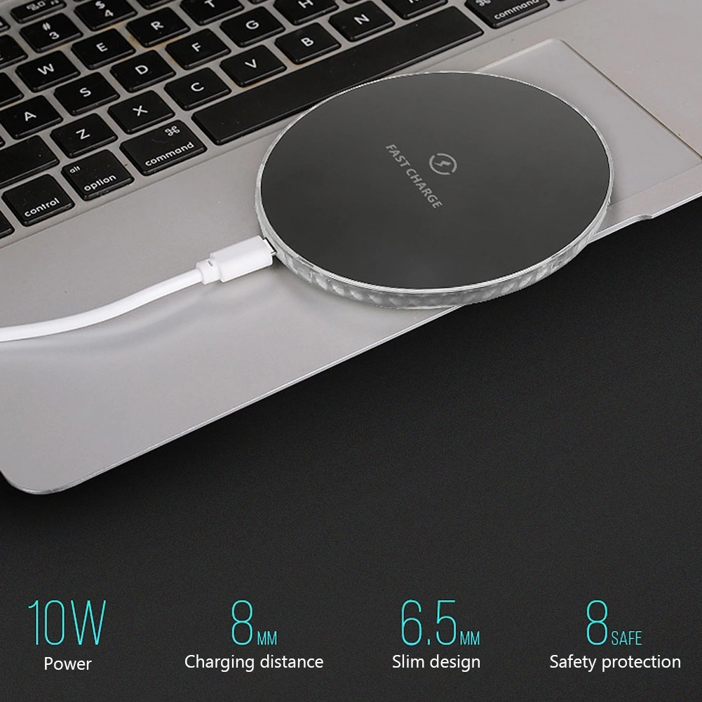 10W Round LED Wireless Fast Charging Pad Charger Adapter for iPhone for Samsung