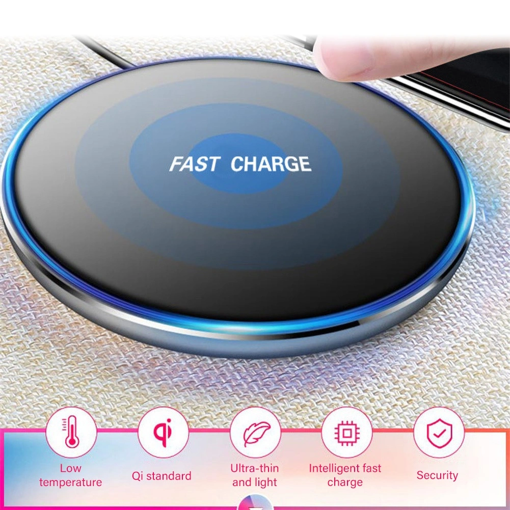 10W Portable Round Qi Wireless Charger Fast Charging Pad for iPhone X XS XR 8