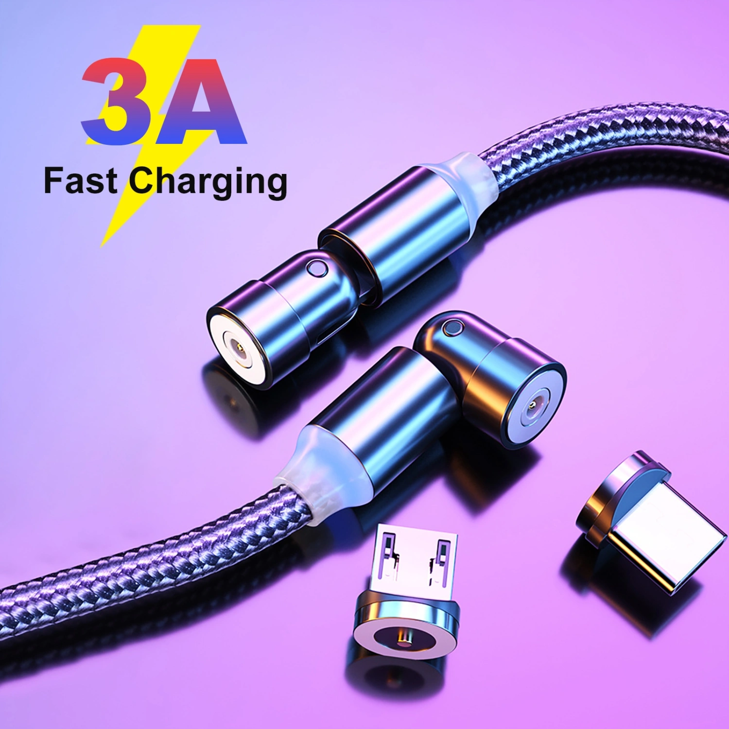 Magnetic 540 Degree Rotatable Micro-USB Type-c Fast Charging Cable for Phone