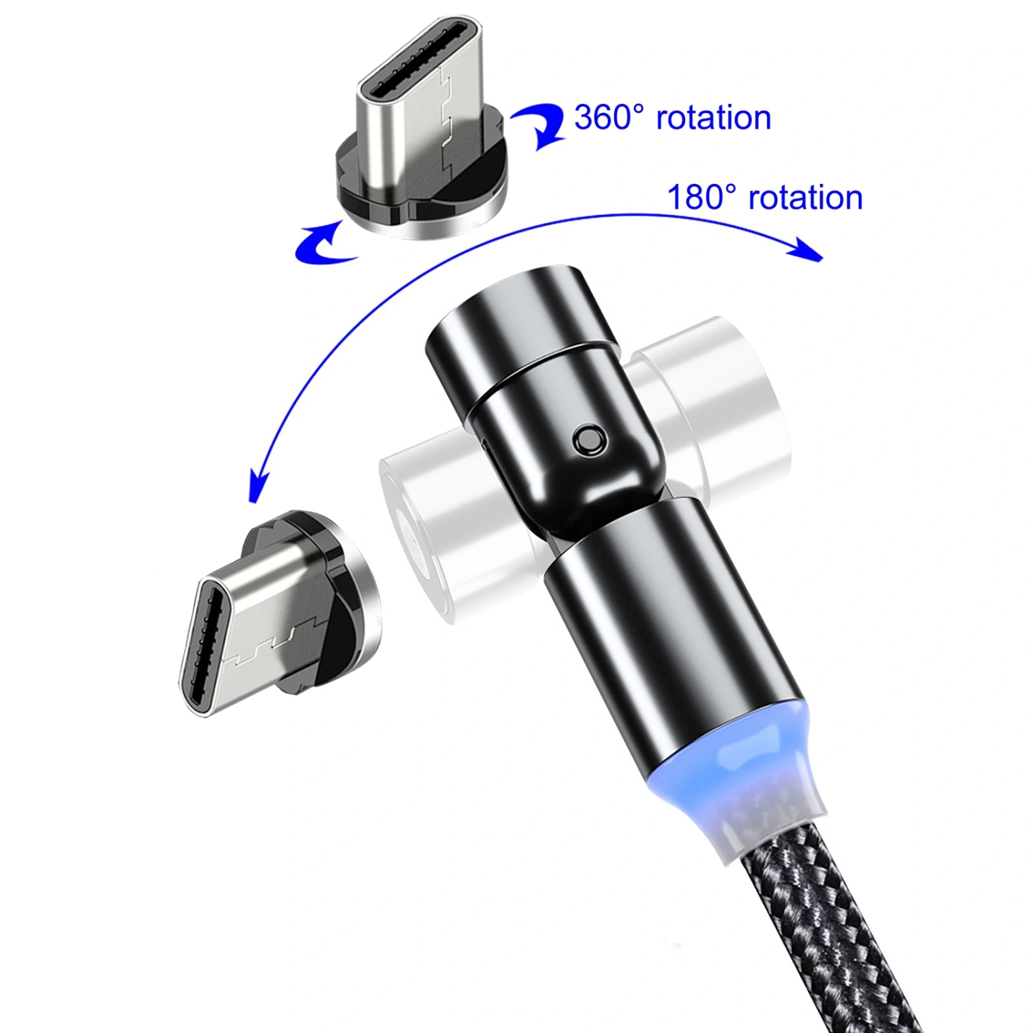 Magnetic 540 Degree Rotatable Micro-USB Type-c Fast Charging Cable for Phone